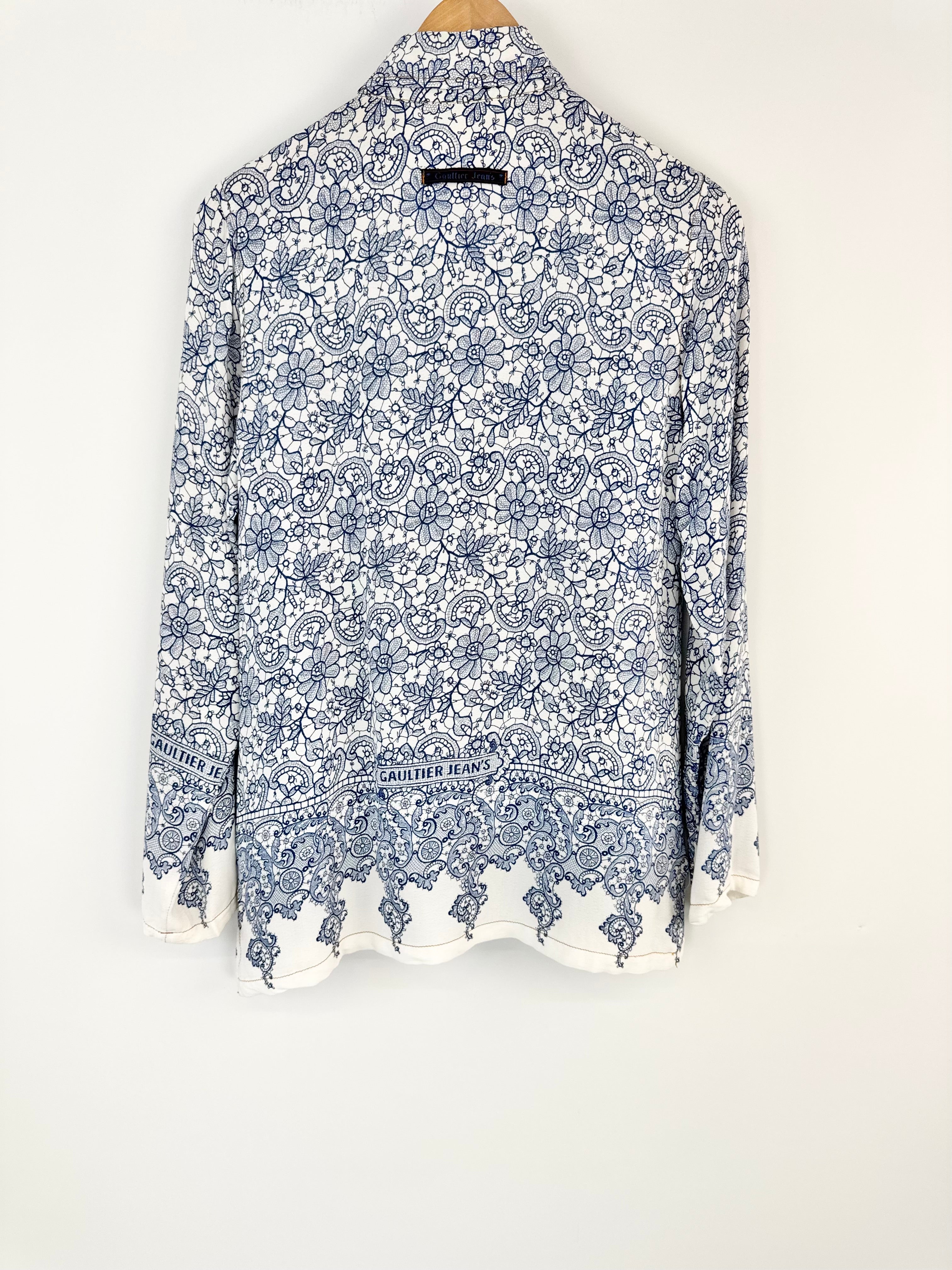 Vintage 90s Gaultier Jeans Blue & White Pattern Shirt - AU8