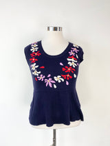 Cacharel Blue Cotton & Silk Floral Vest - AU10