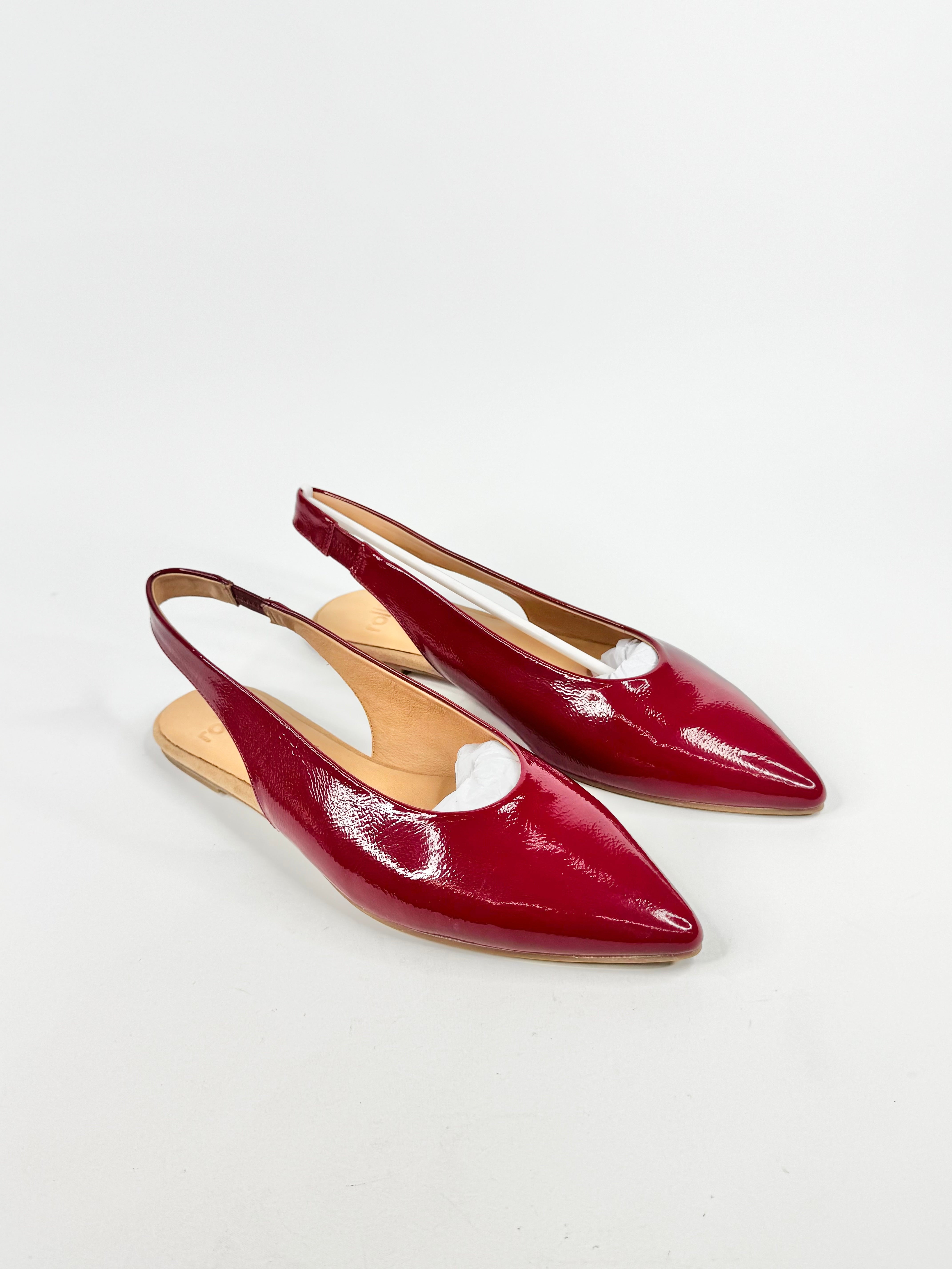 Rollie Patent Leather Pointed Toe Sling Backs - EU42
