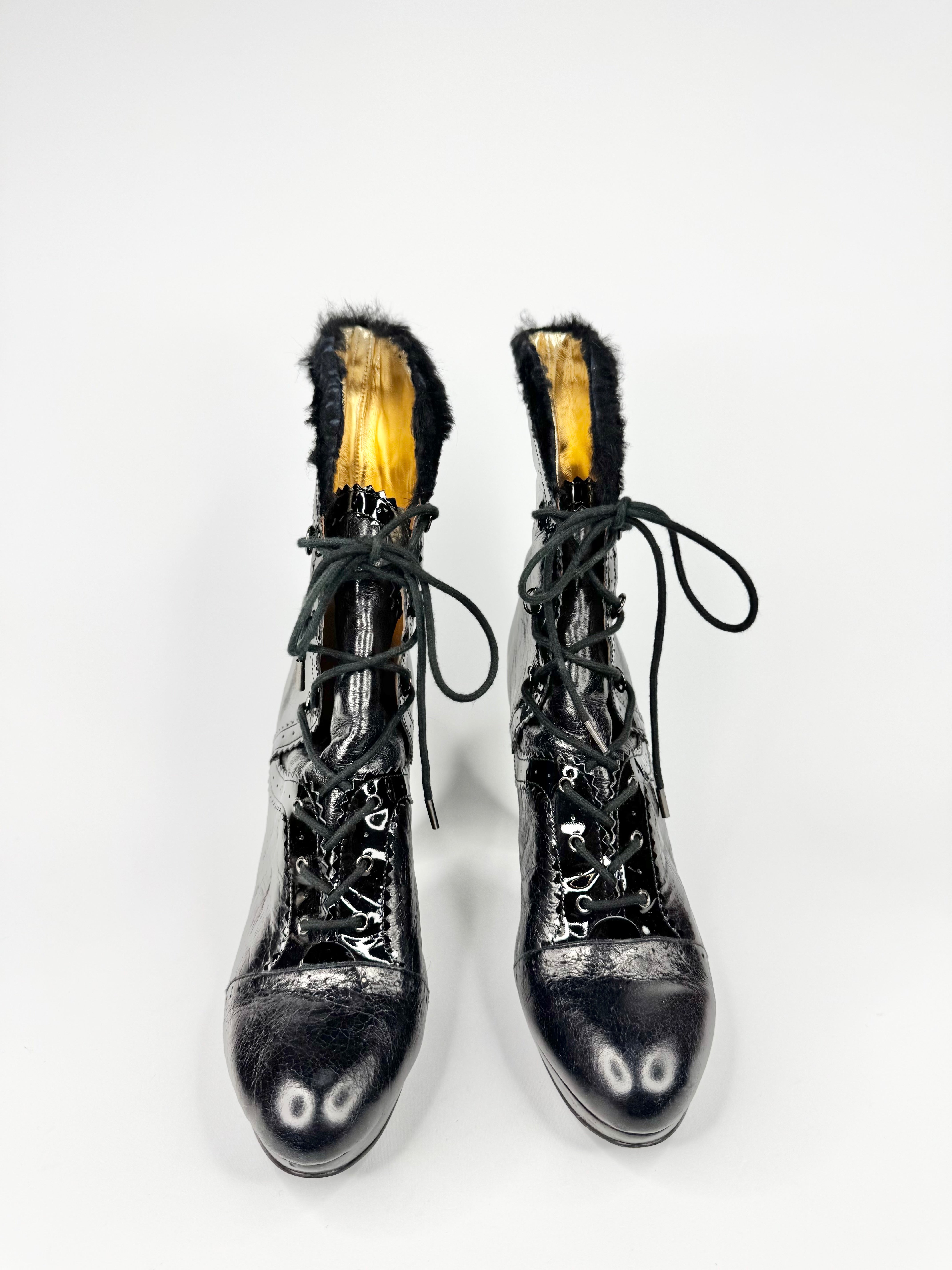 Mimco Black Patent Leather Stiletto Boots - EU40