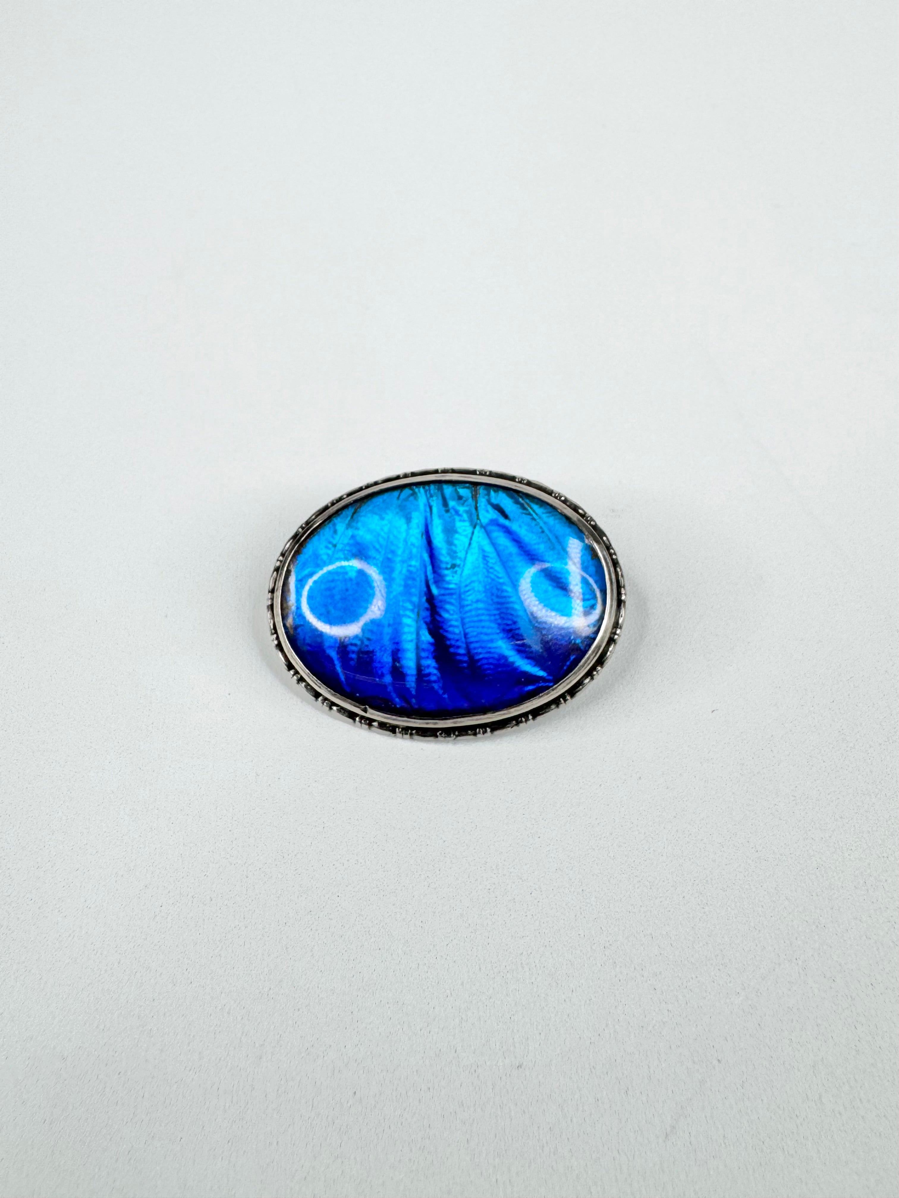 Vintage Silver & Vivid Electric Blue Butterfly Wing Brooch