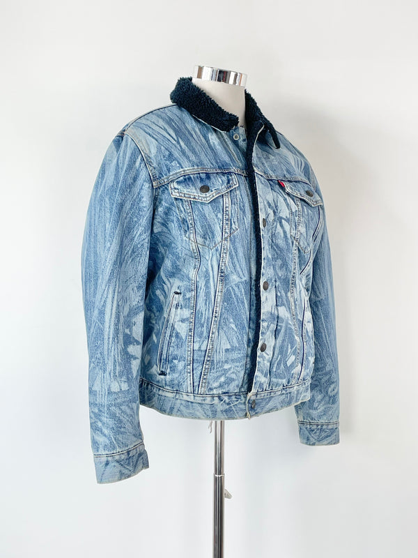 Levi's Washed Blue Faux Fur Lined Denim Jacket - L