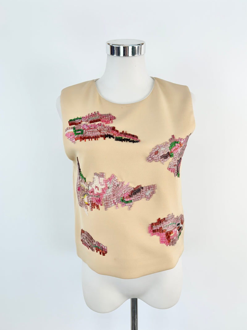 MSGM Beige Beaded Sleeveless Top - AU10