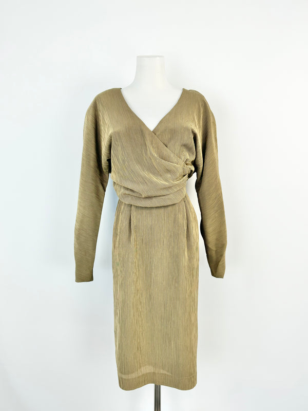 Carla Zampatti Olive Stripe Padded Shoulder Blouse & Skirt - AU10