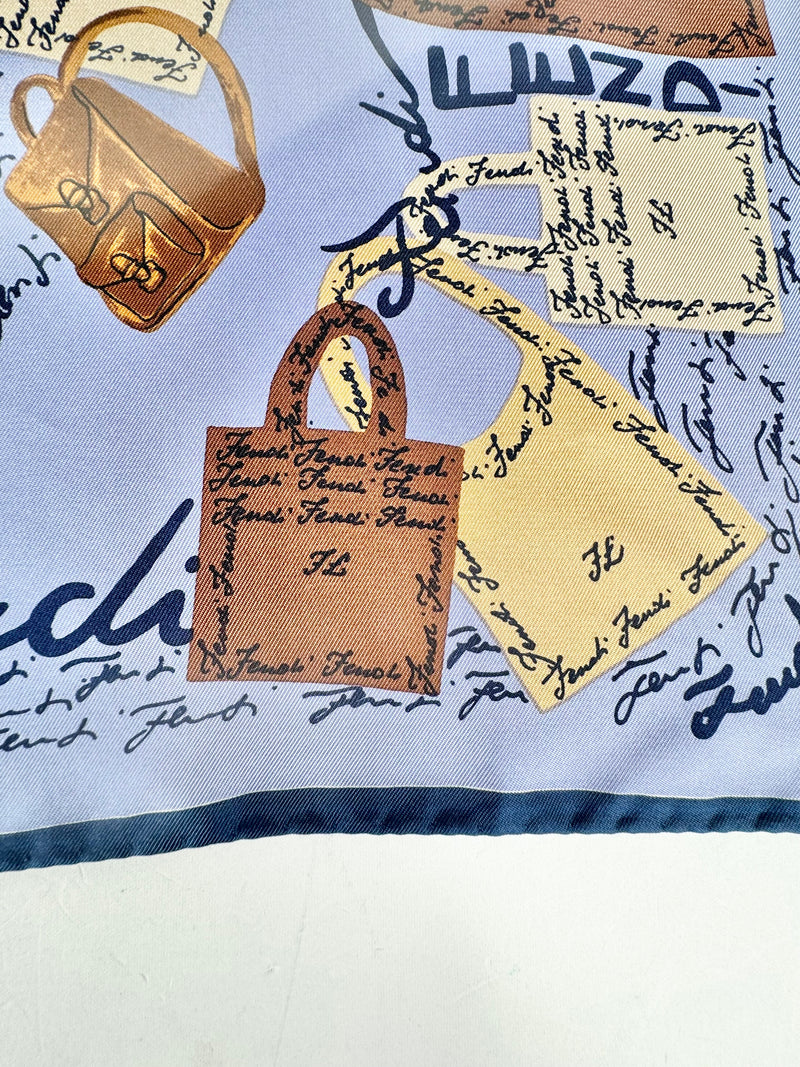 Fendi Foulard Blue Silk Handbag Print Square Scarf