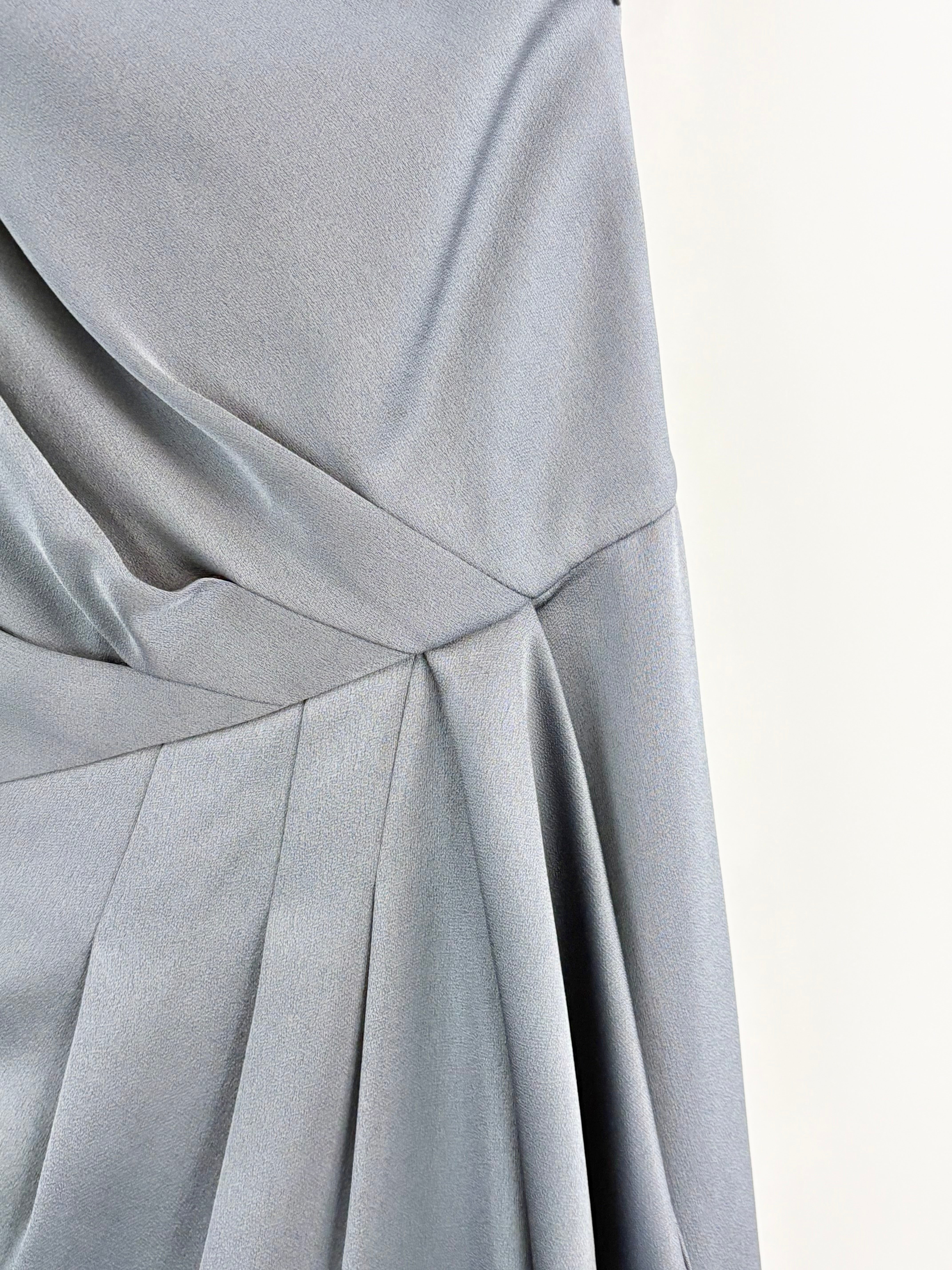 Ted Baker Dark Satin Slate Off-Shoulder Ruched Gown - AU8