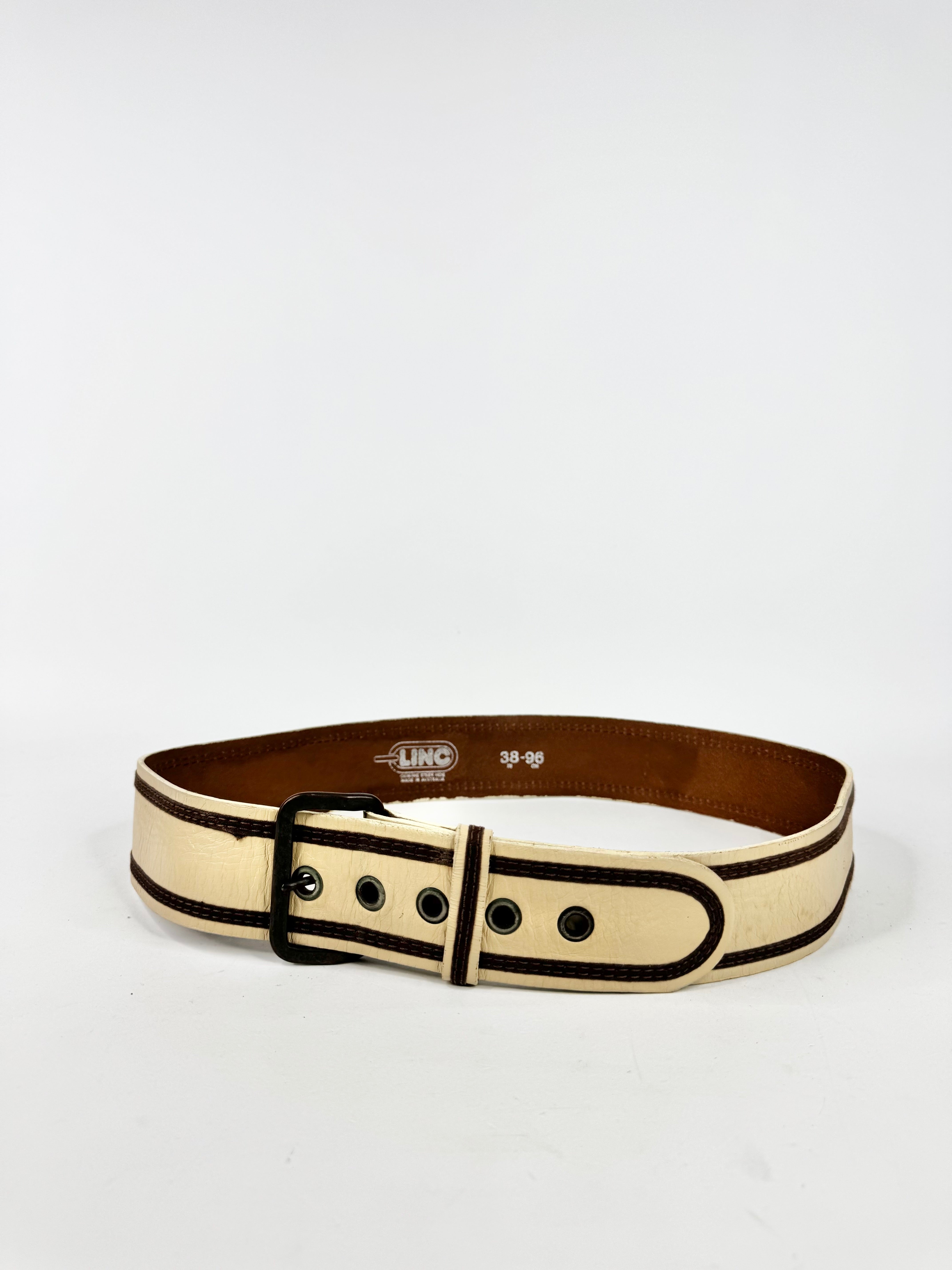 Linc Cream & Brown Trim Leather Belt