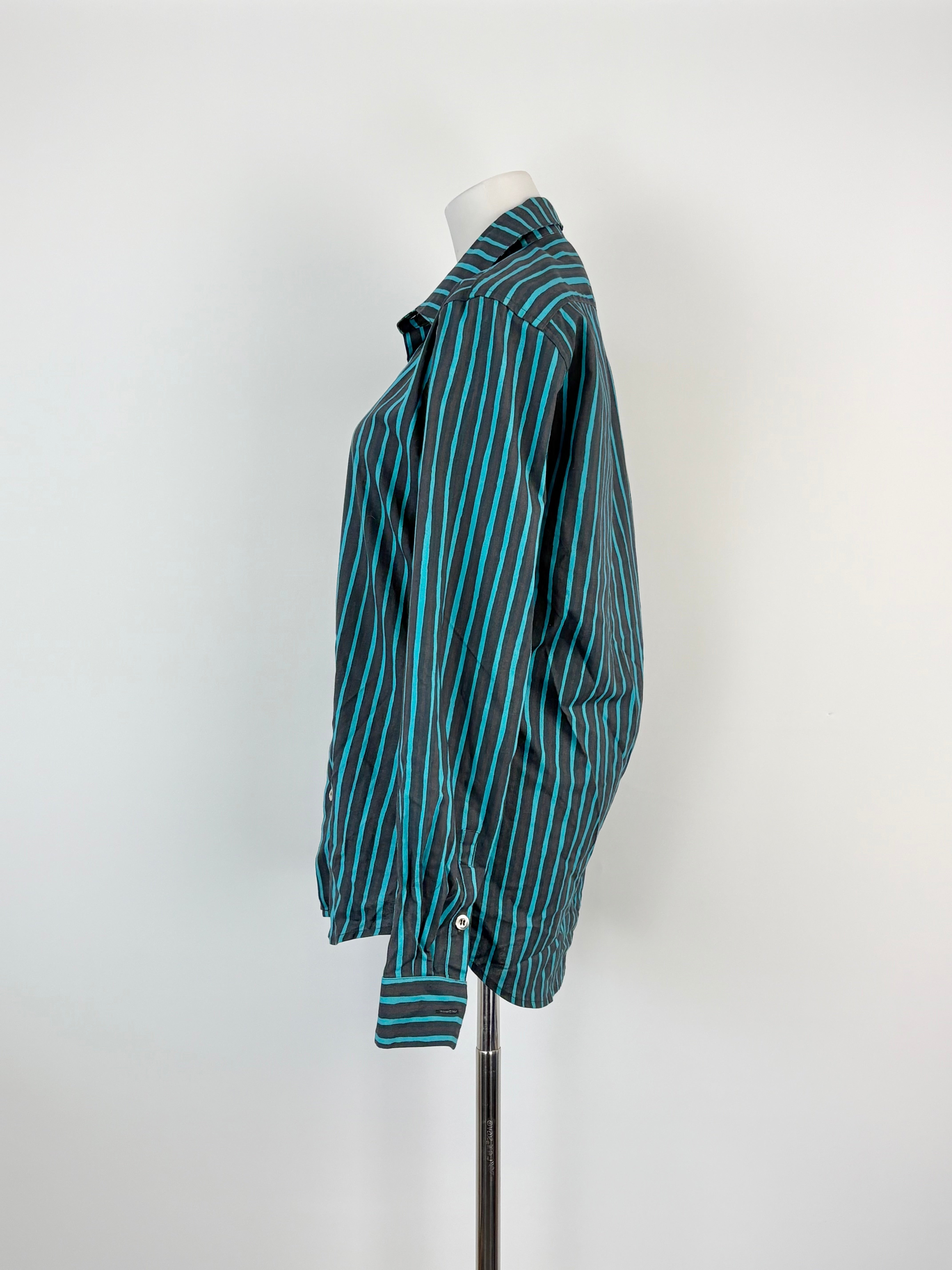 Marimekko Black & Turquoise Striped 'Jokamies' Shirt - AU8