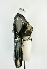 Zimmermann Sheer Black Floral Cropped Blouse - AU8/10