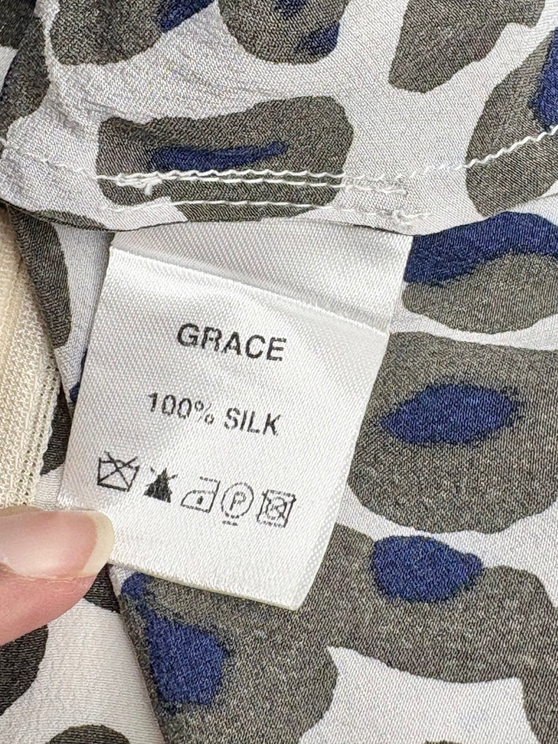 Grace Melbourne Silk Animal-Style Print Peplum Top - AU12