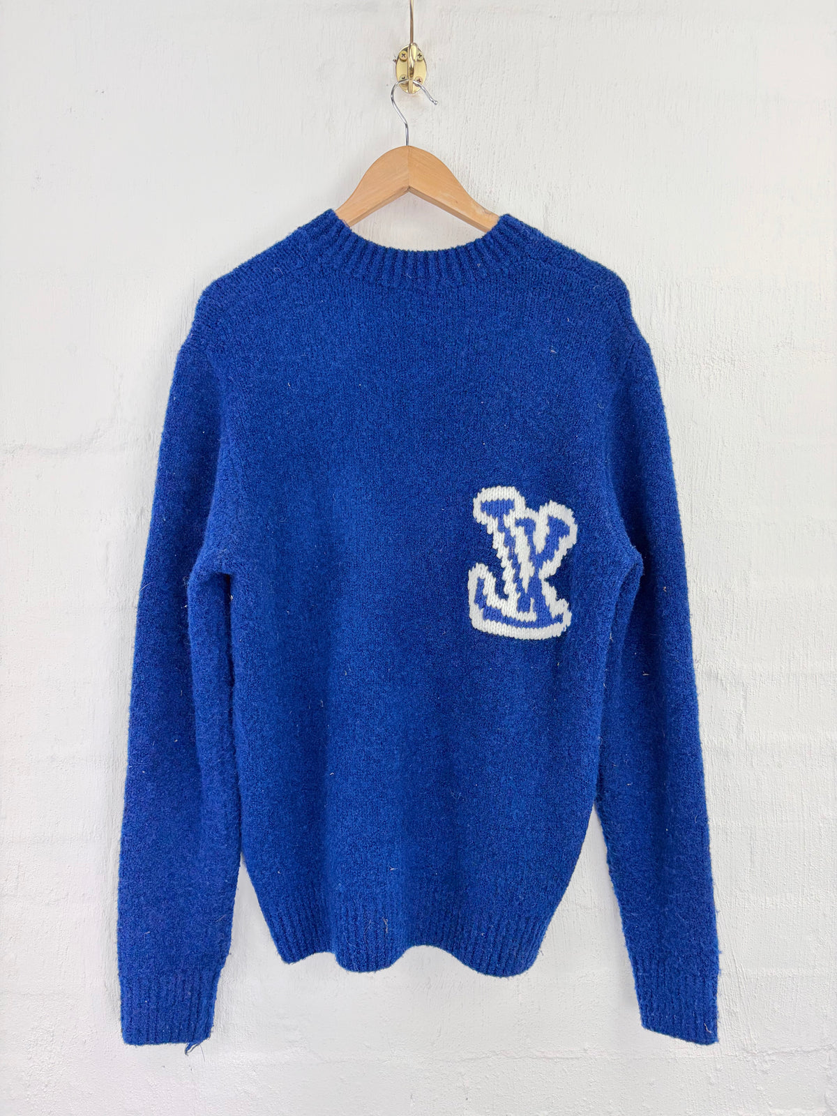 Louis Vuitton Abloh Era 2020 LV Intarsia Blue Crew Neck Sweater - M