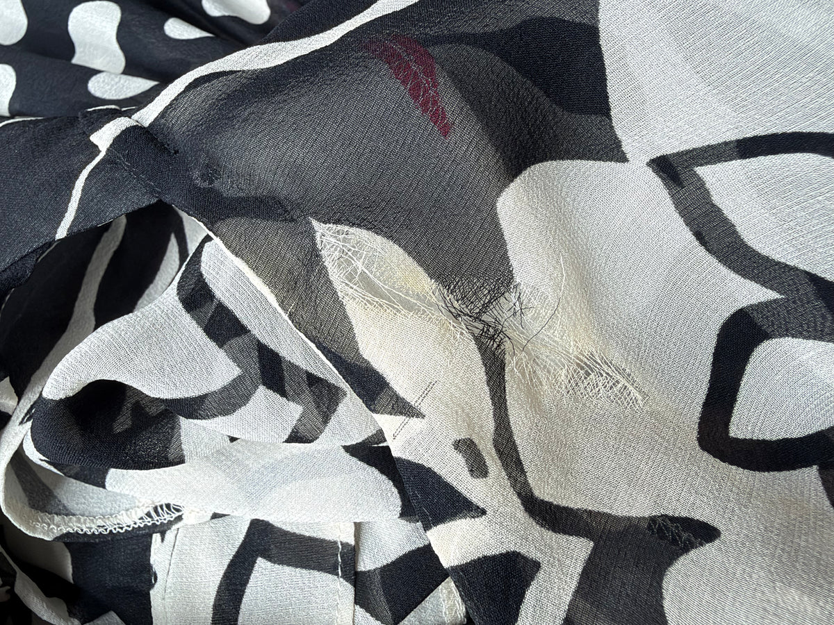 Y2K Kenzo Black, White & Pink Sheer Silk Asymmetrical Blouse - AU8