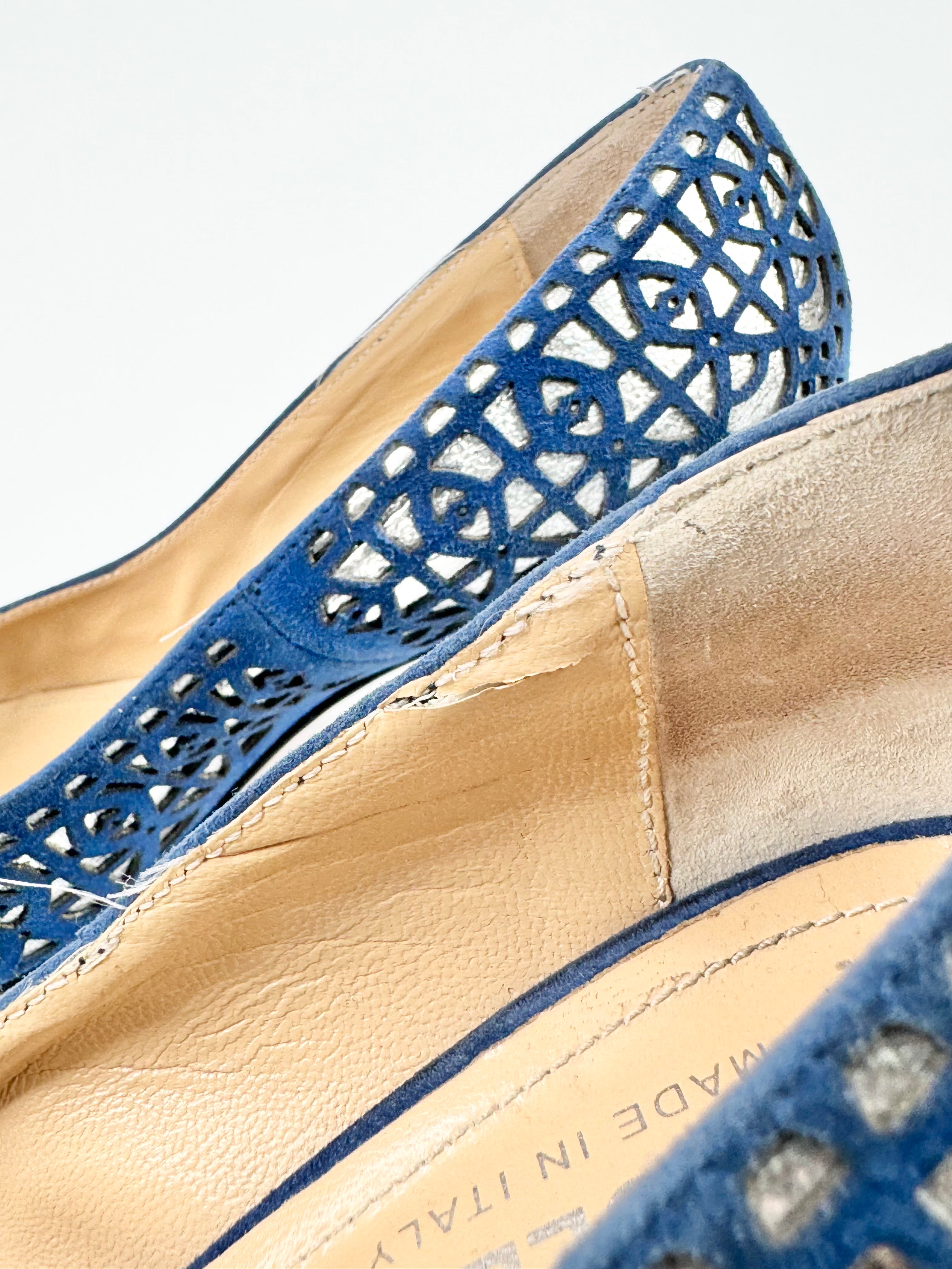 Napoleoni Blue & Silver Lazer Cut Kitten Heels - EU37.5