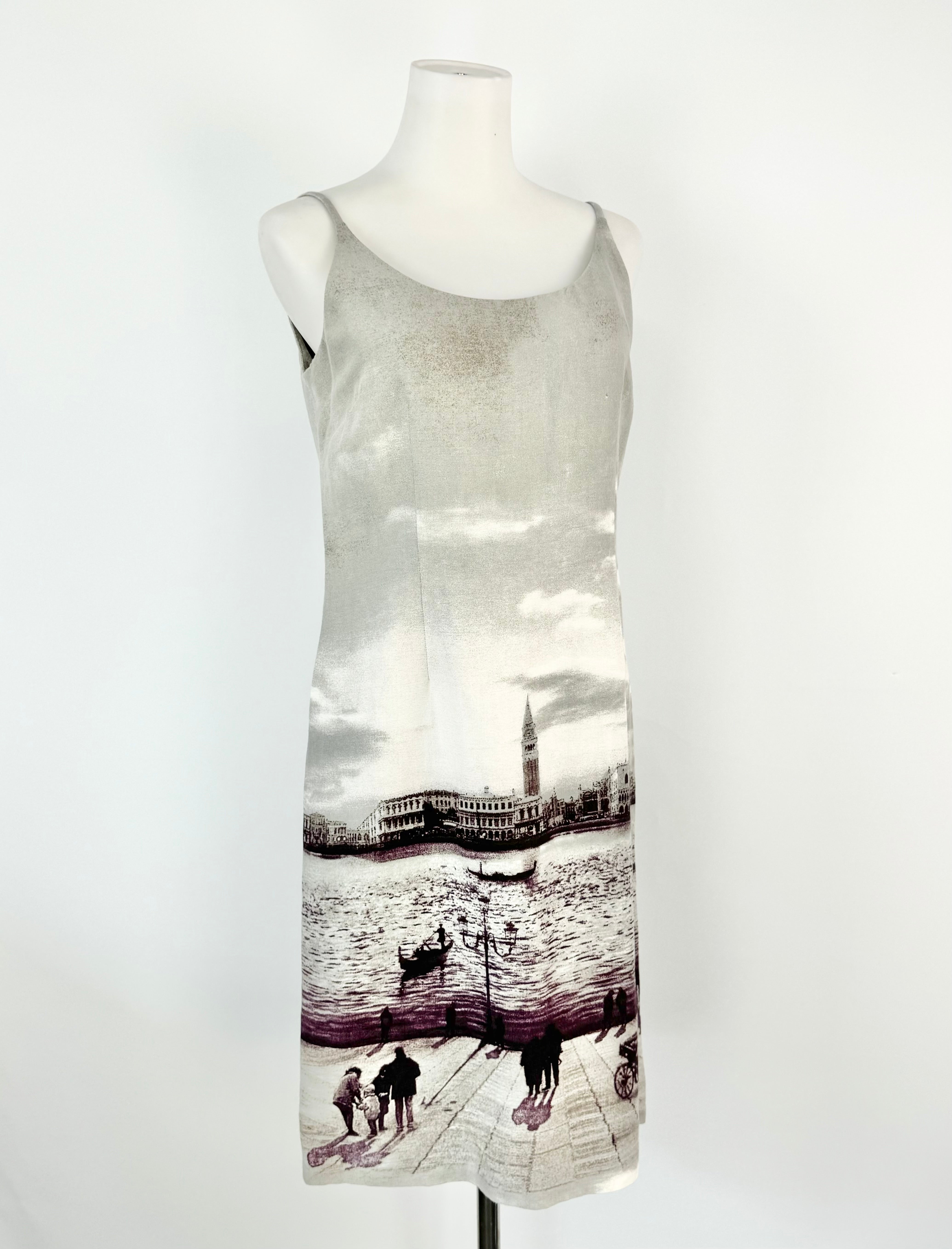 Zapa Grey Linen Cityscape Slip Dress - AU8/10