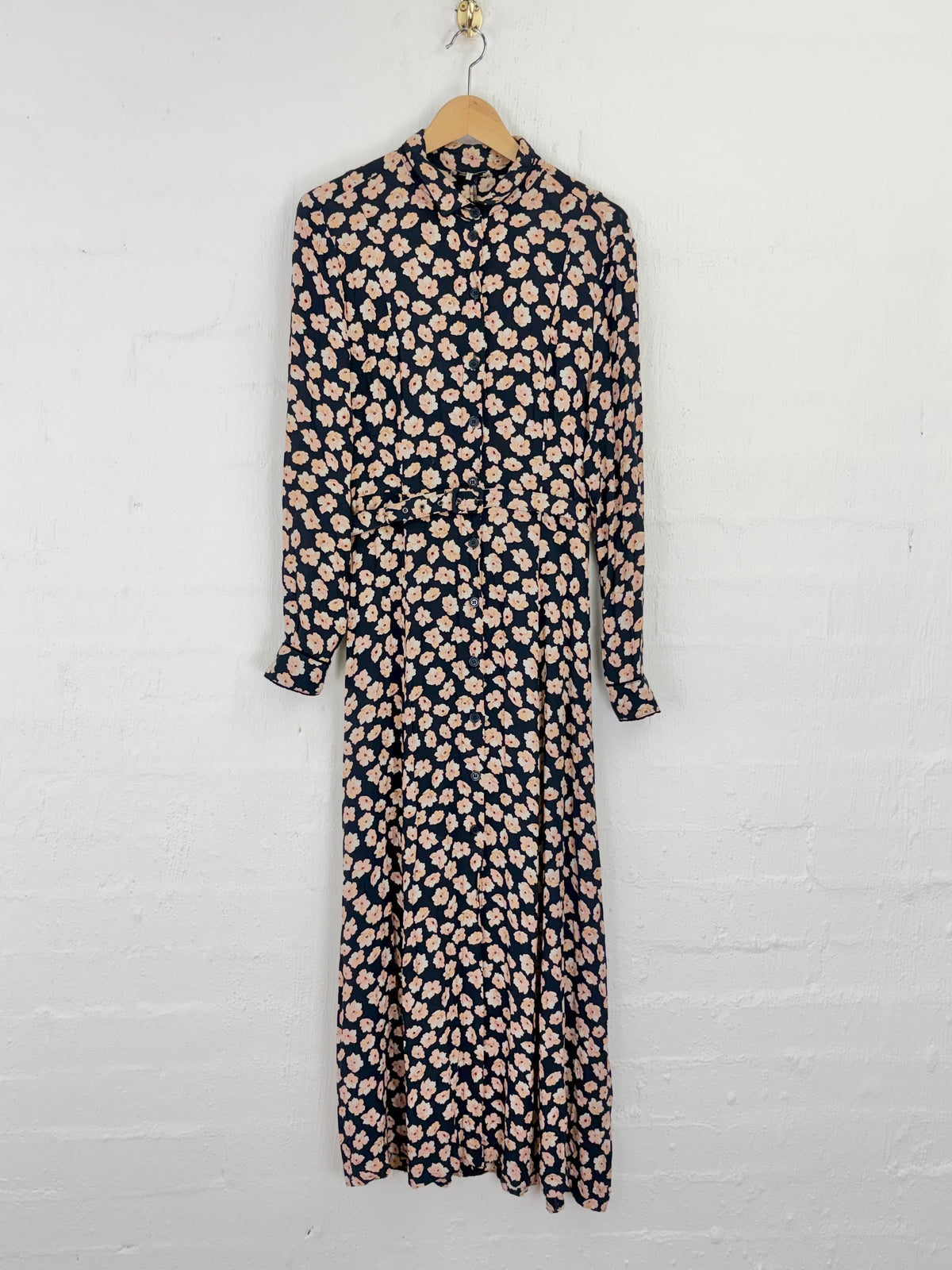 Ganni Montrose Crepe Navy Blue Floral Long Sleeve Maxi Dress - AU10/12