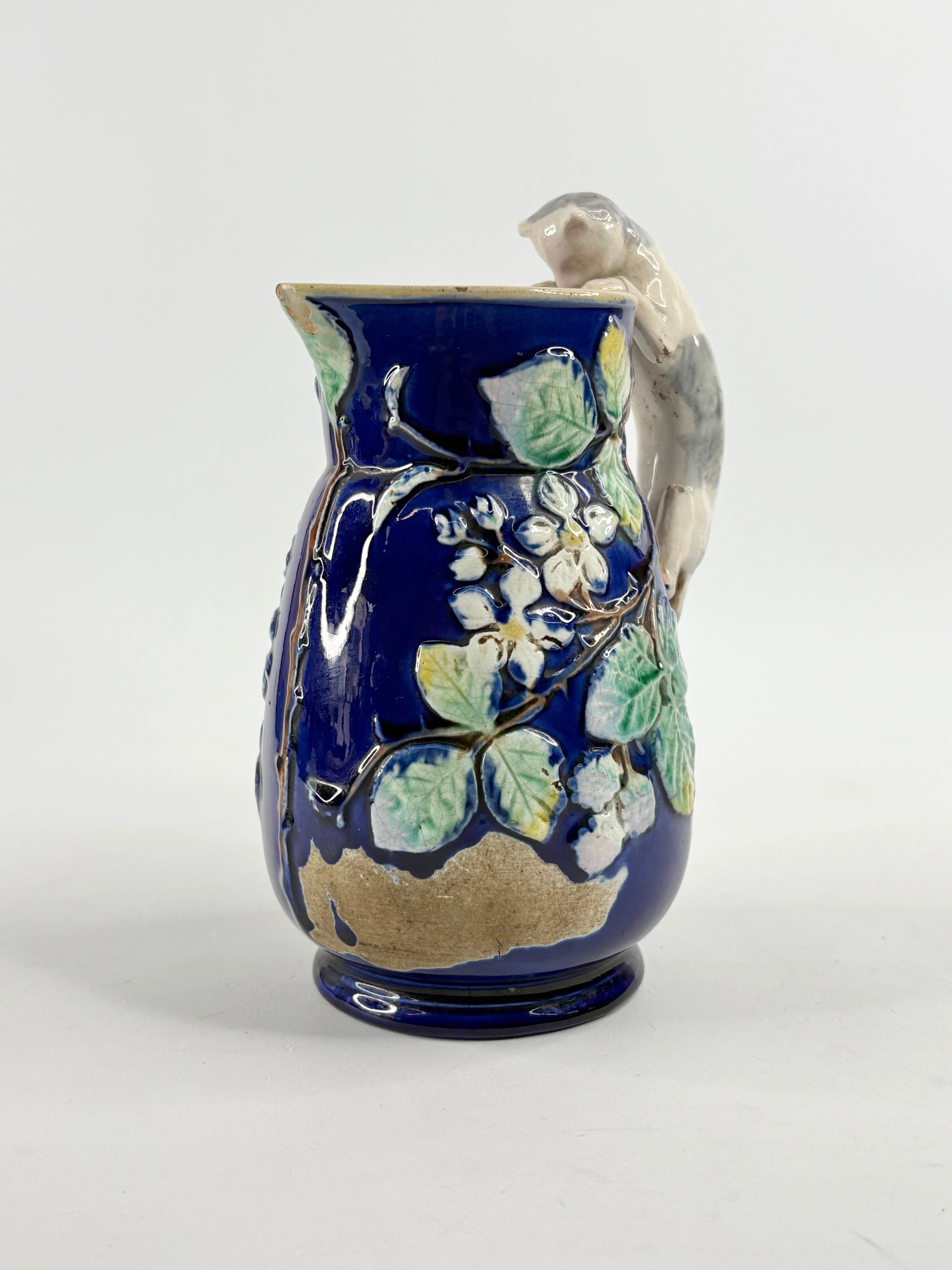Cobalt Majolica Cat Pitcher