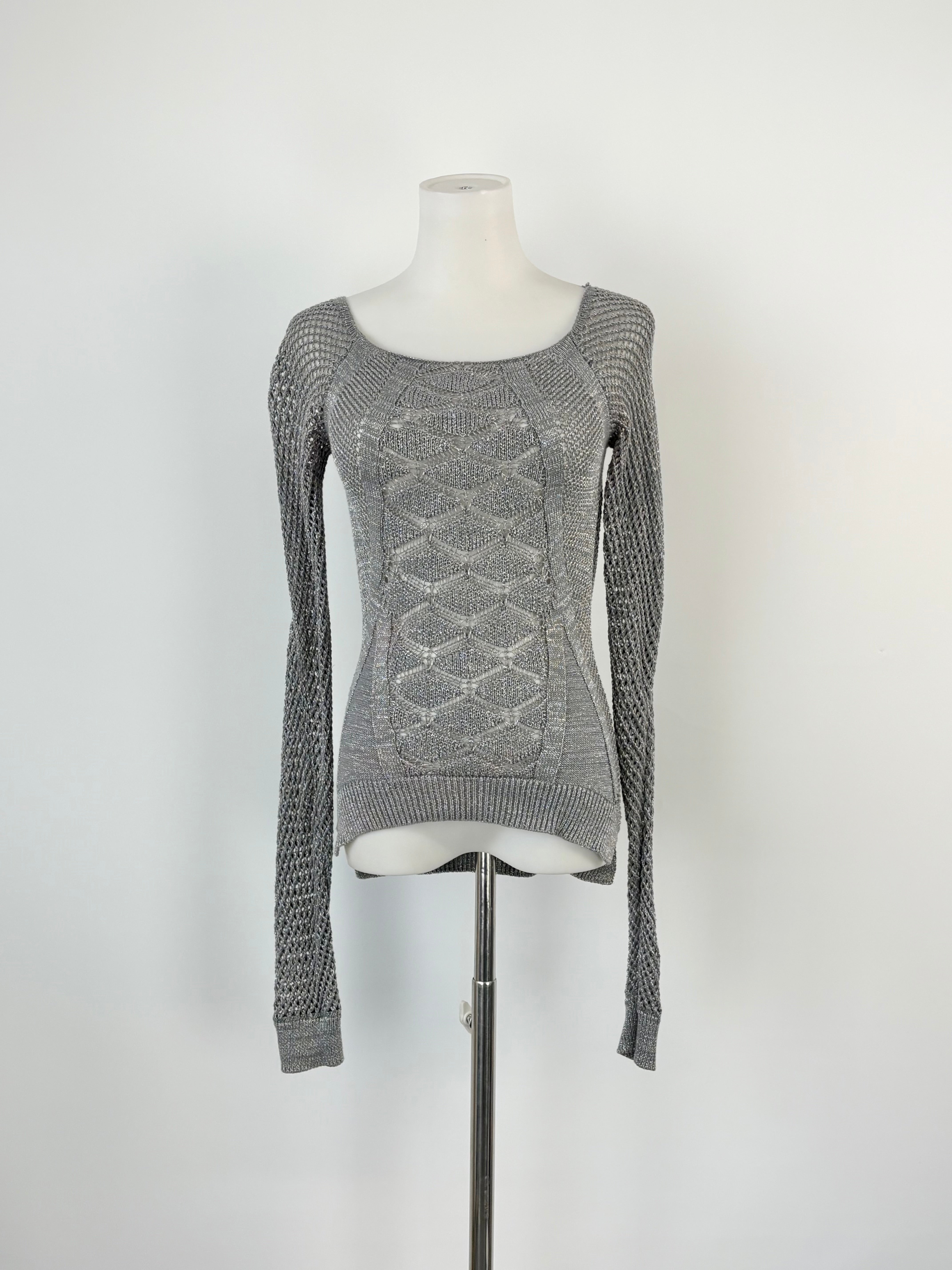 Guess Metallic Silver Lace-Knit Sweater - AU8