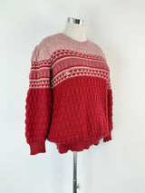 Hand-Made Cherry & Pastel Pink Wool Knit Sweater - AU12