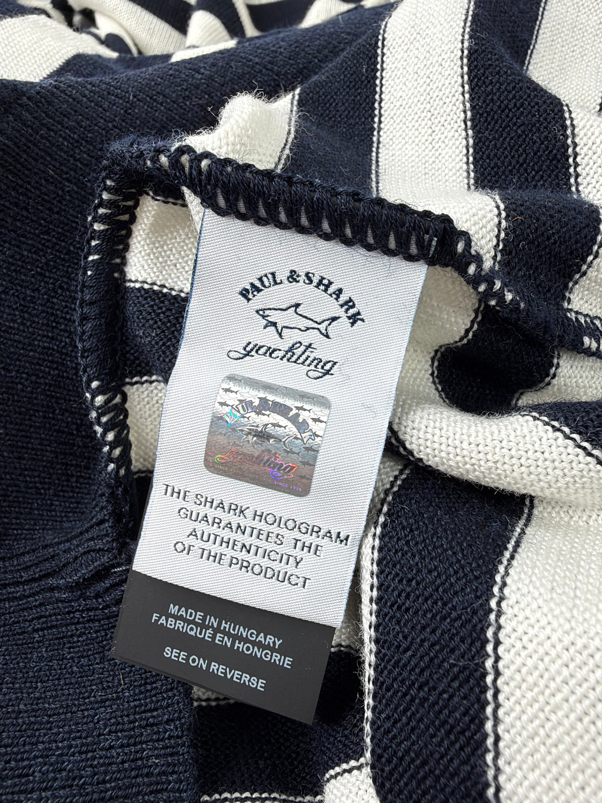 Paul & Shark Navy & White Rugby Stripe Fine Wool Sweater - L