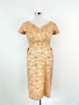 Vintage 50s Normal Original Dusty Peach Chantilly Lace Dress - AU10/12