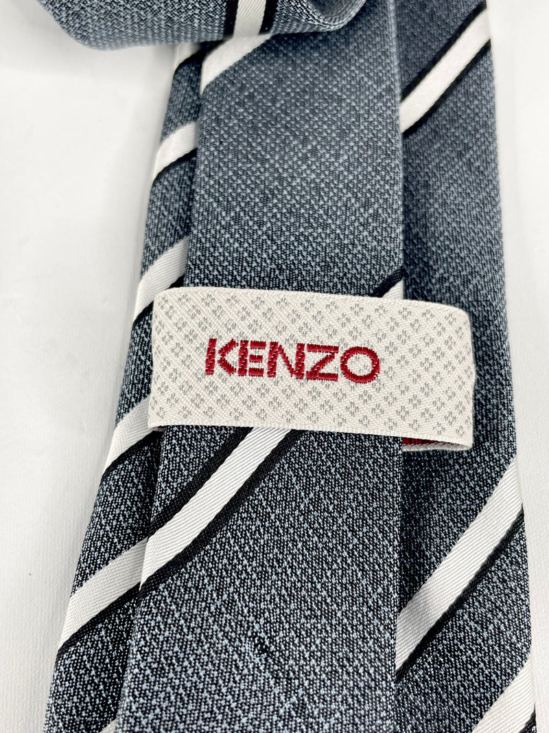 Kenzo Stone Blue Striped Silk Tie