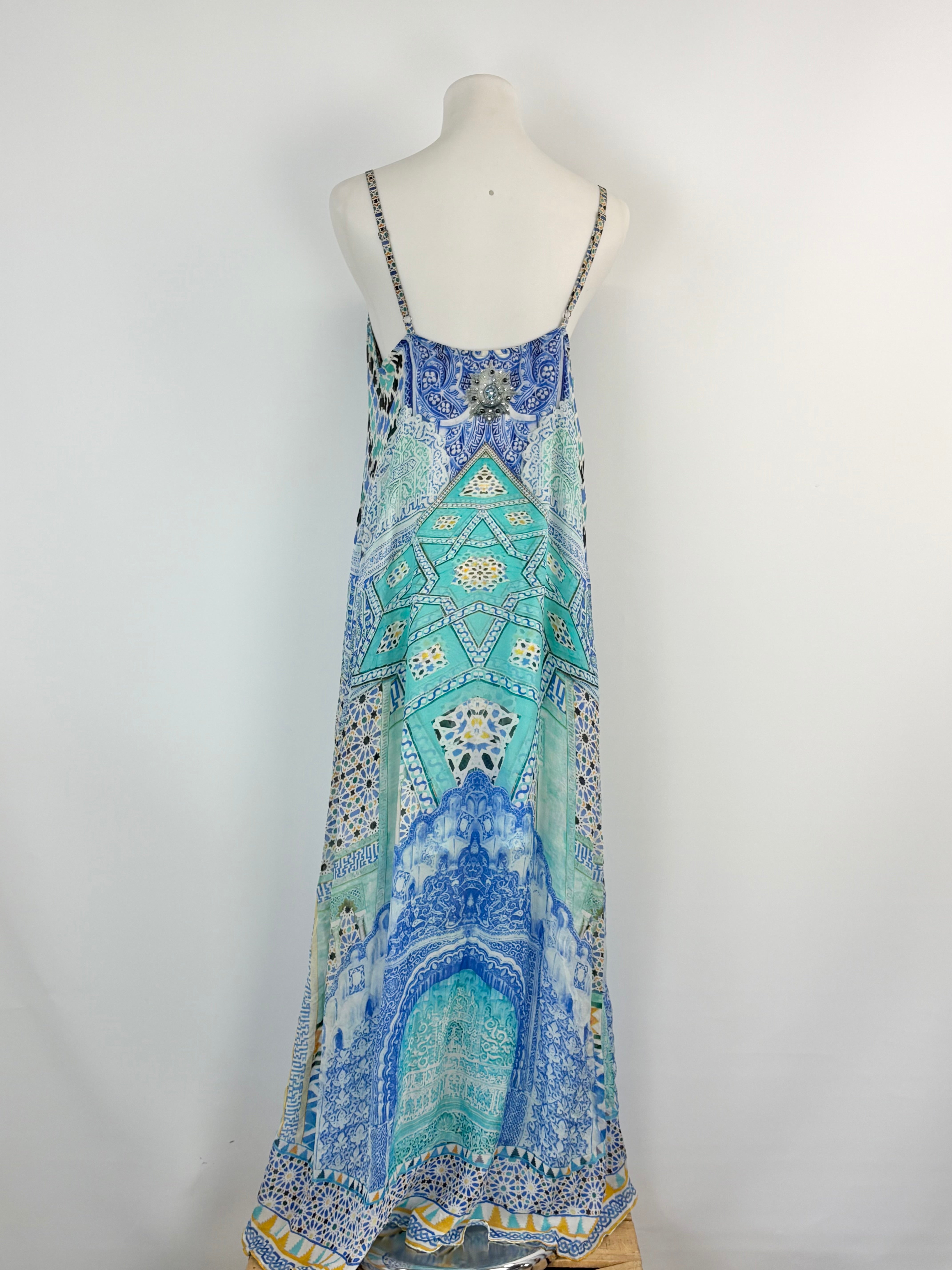 Camilla Drop-Shoulder Silk Jewel Embellished Dress - AU10