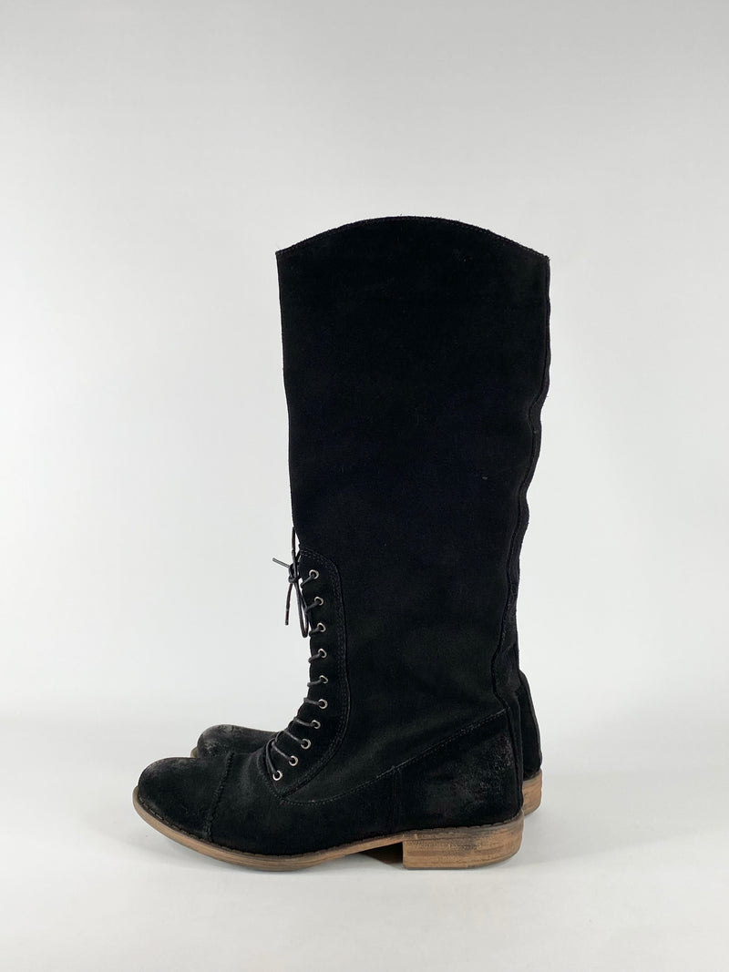 E.O.S Black 'Jodpur' Suede Knee High Boots - EU39