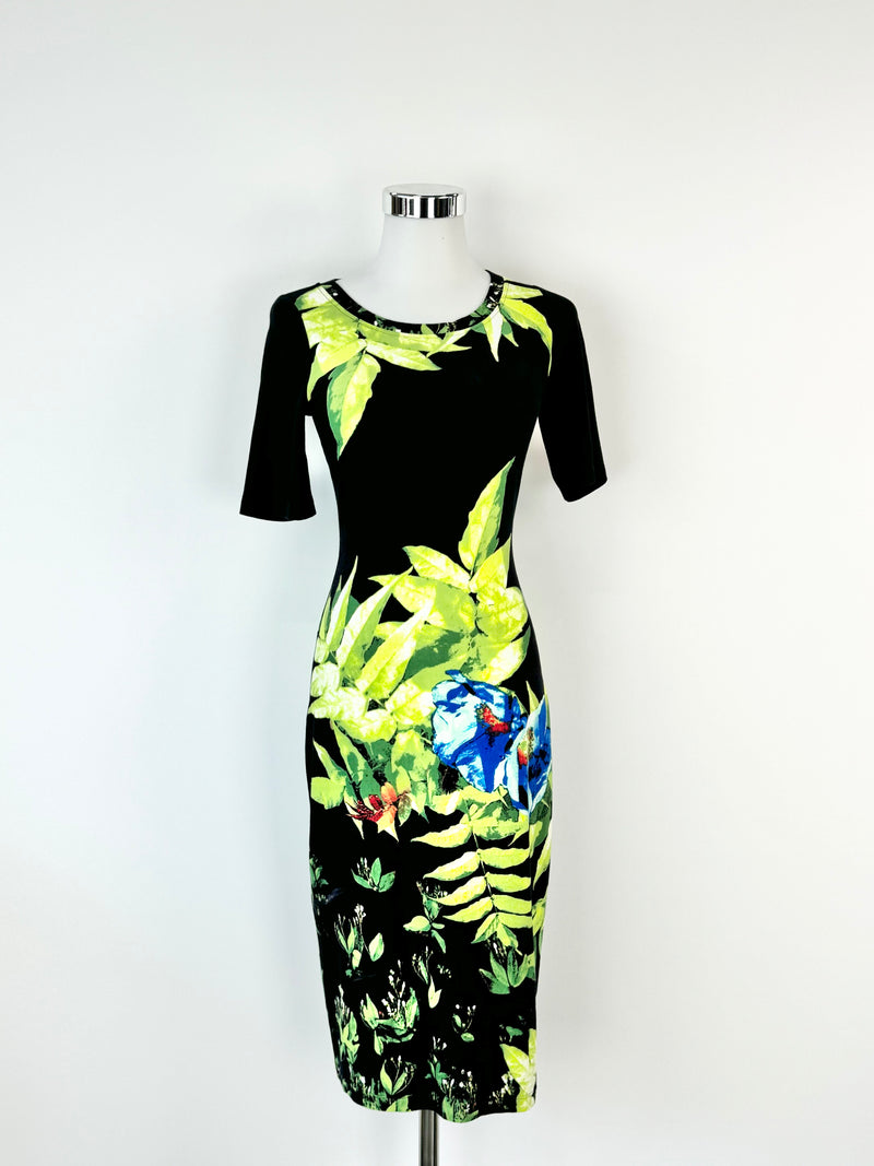 Moss & Spy Black Leaf Patterned Midi Dress - AU8