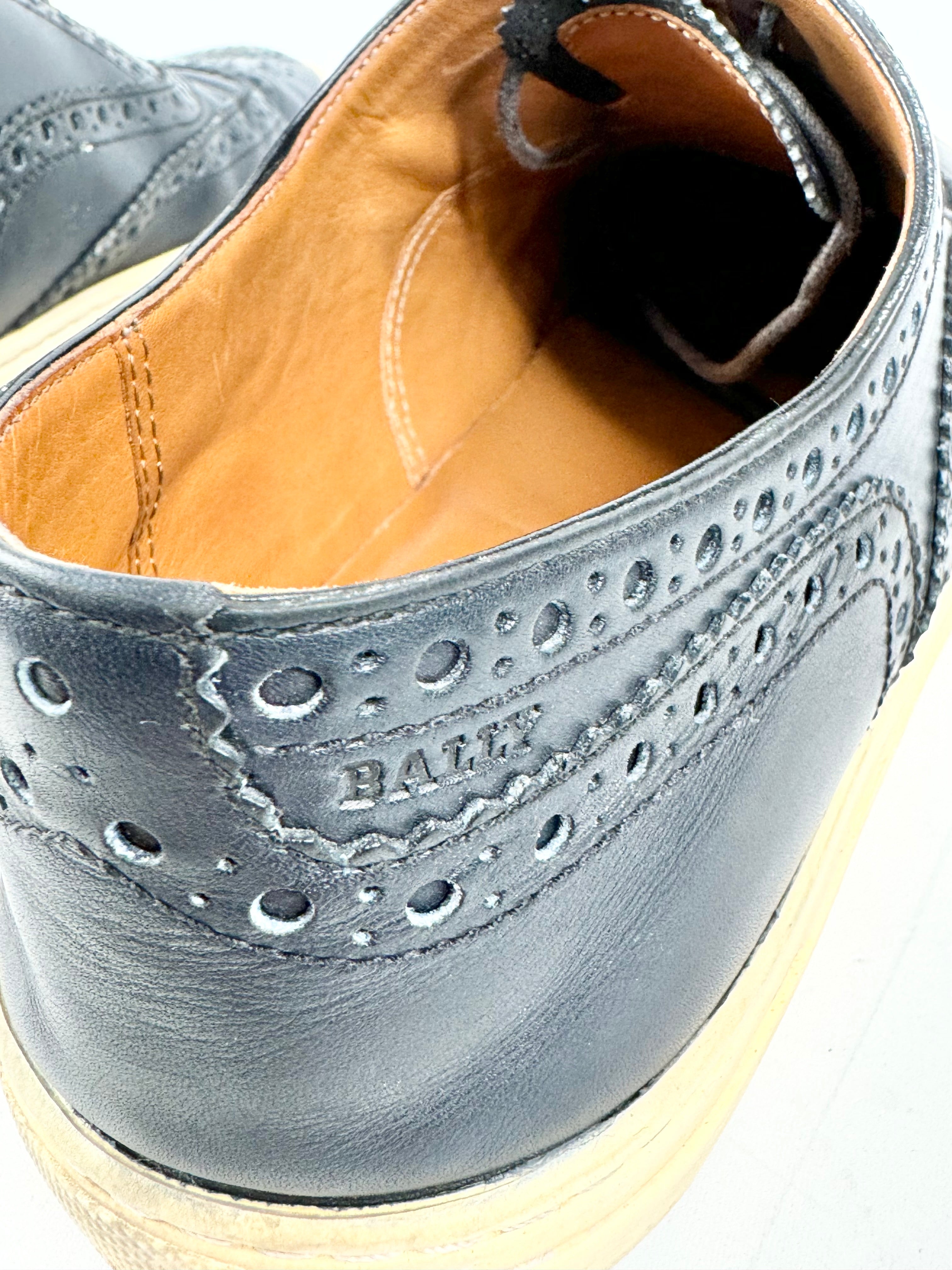 Bally Navy Blue Brogue Leather Sneakers - US9D