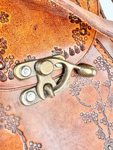 Hand Made Tan Cherry Blossom Stamped Leather Cross Body Bag