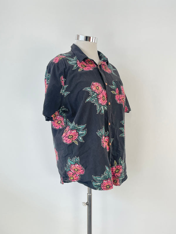 Mambo Black Tropical Floral Short Sleeve Shirt  - L