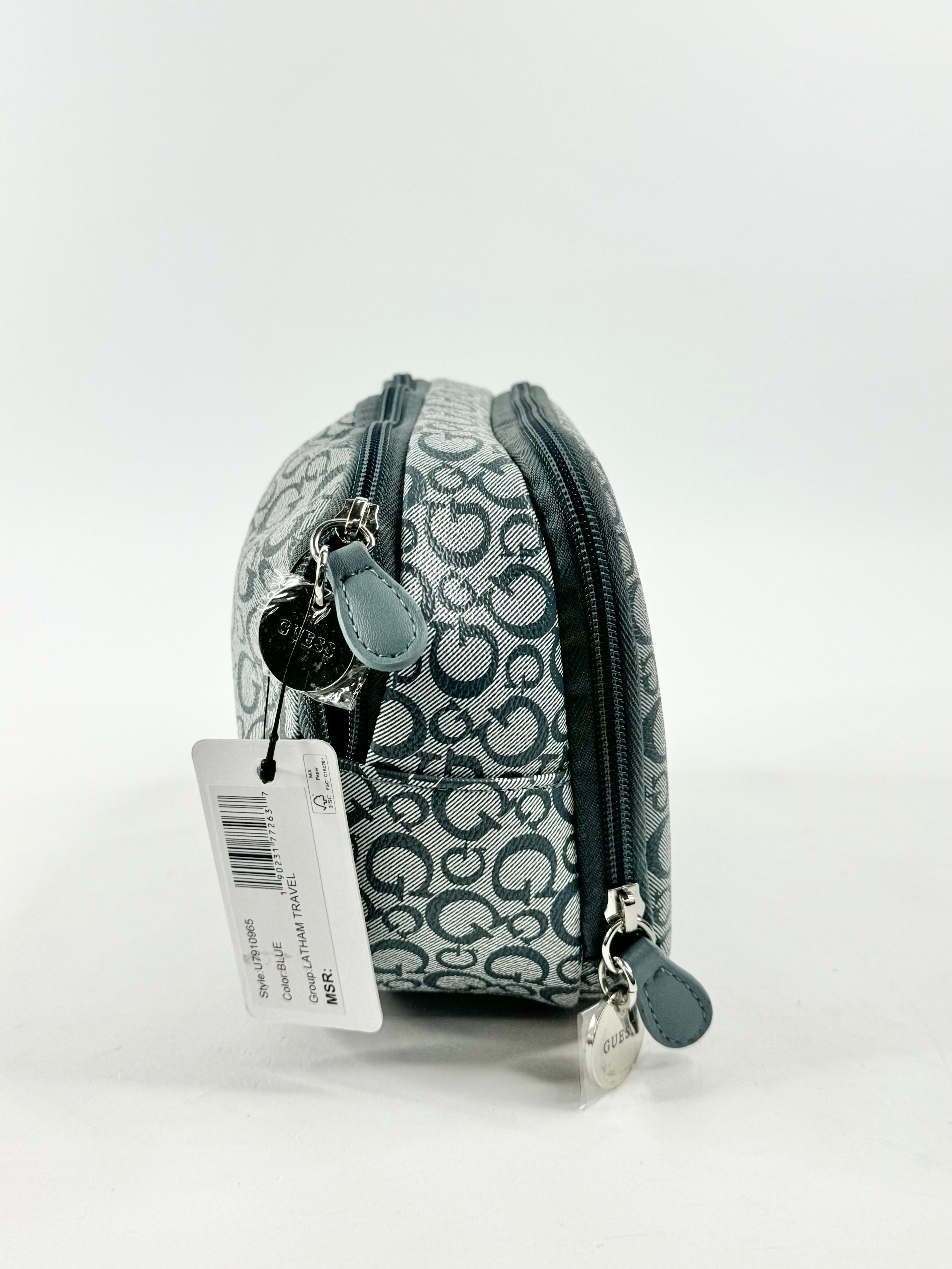Guess 'Latham' Blue Monogram Cosmetics Bag NWT