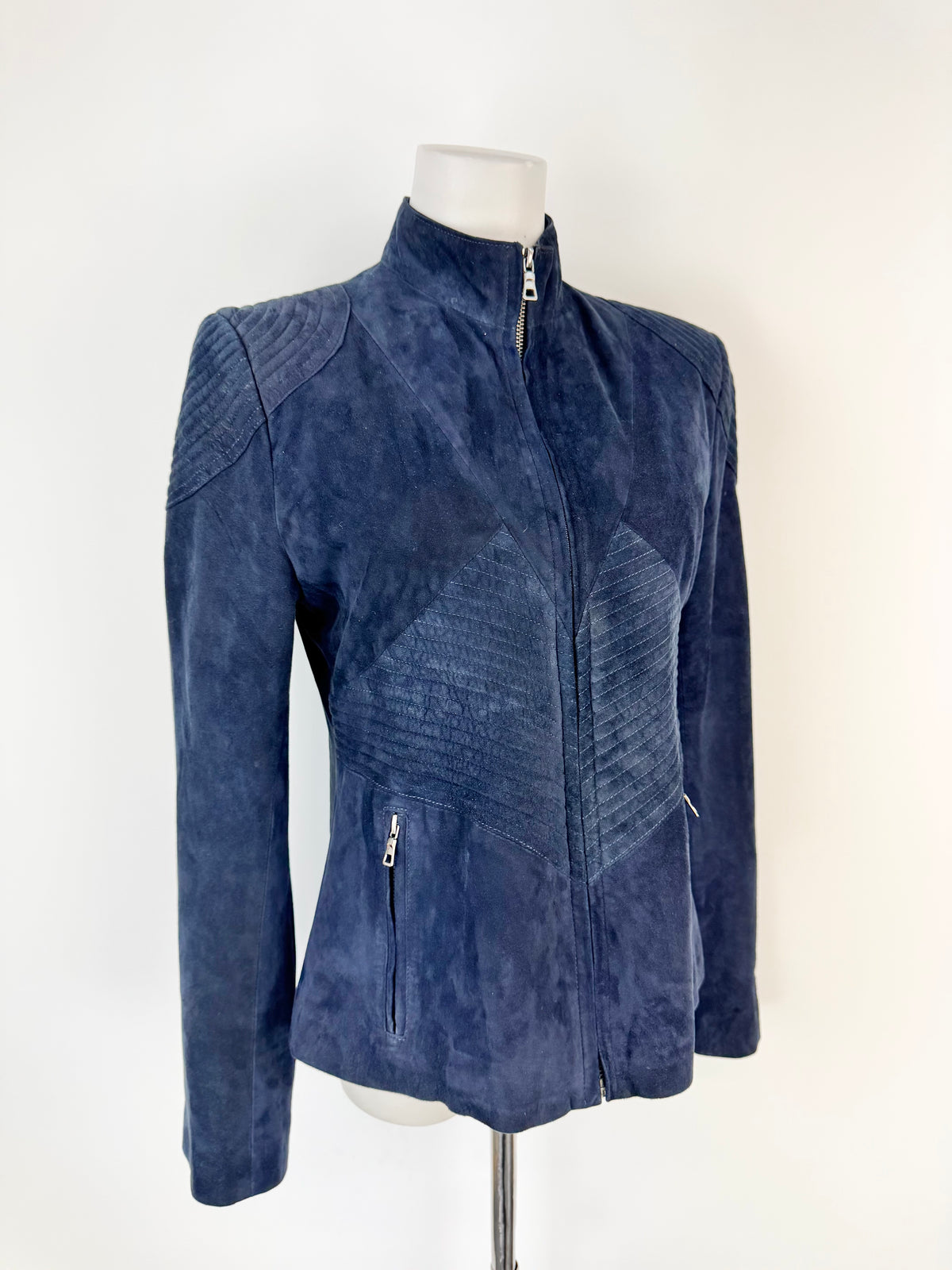 Navy Suede Fitted Jacket - AU12