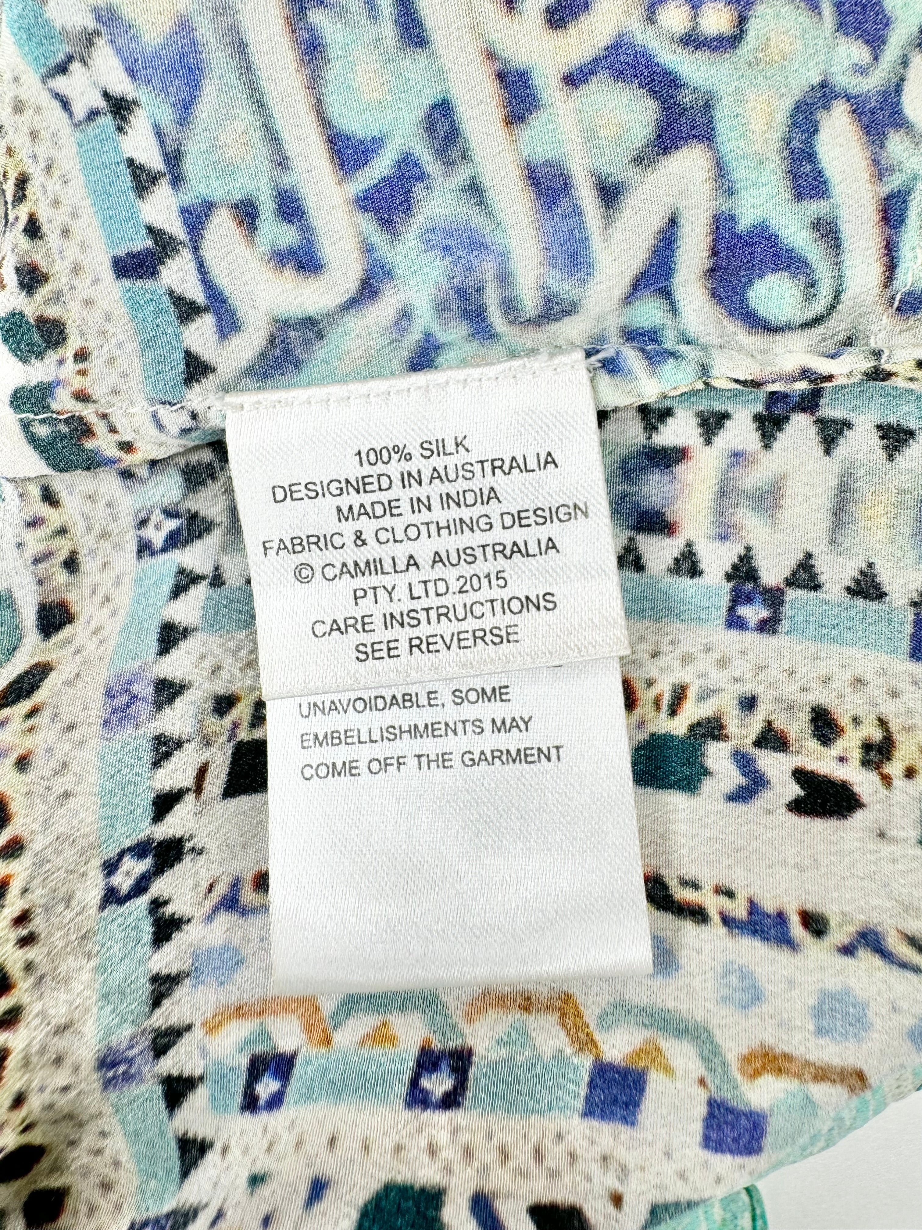 Camilla Aqua Geometric Silk Playsuit - AU10