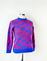 Palace Blue & Pink Vintage Style Wool & Acrylic Jumper - AU10