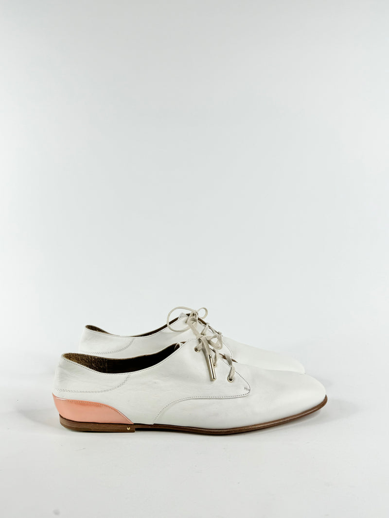 Chloe Milady White Leather Lace Up  Oxfords Flats - EU38