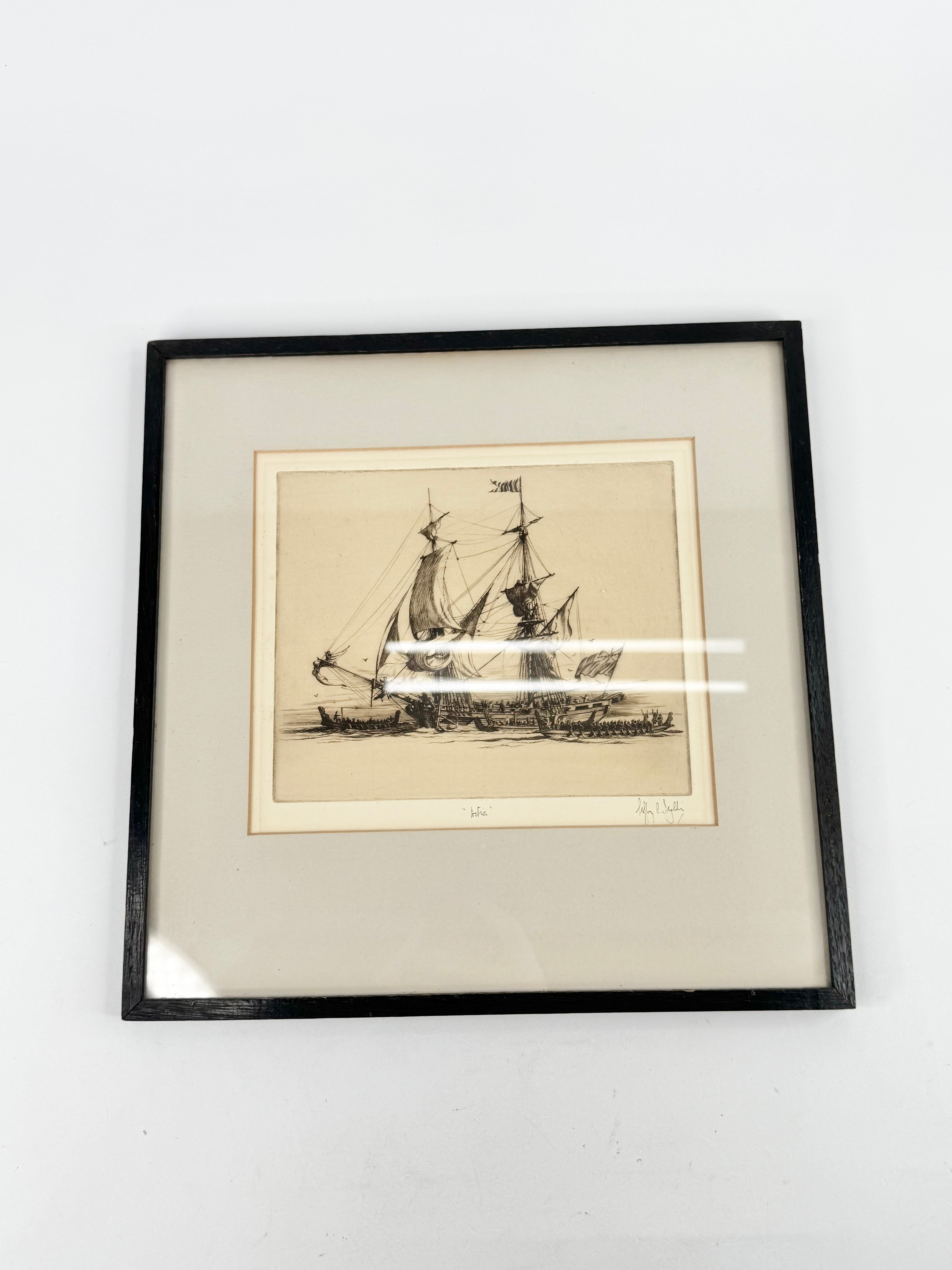 Vintage Geoffrey Ingleton Framed 'Active' Etching
