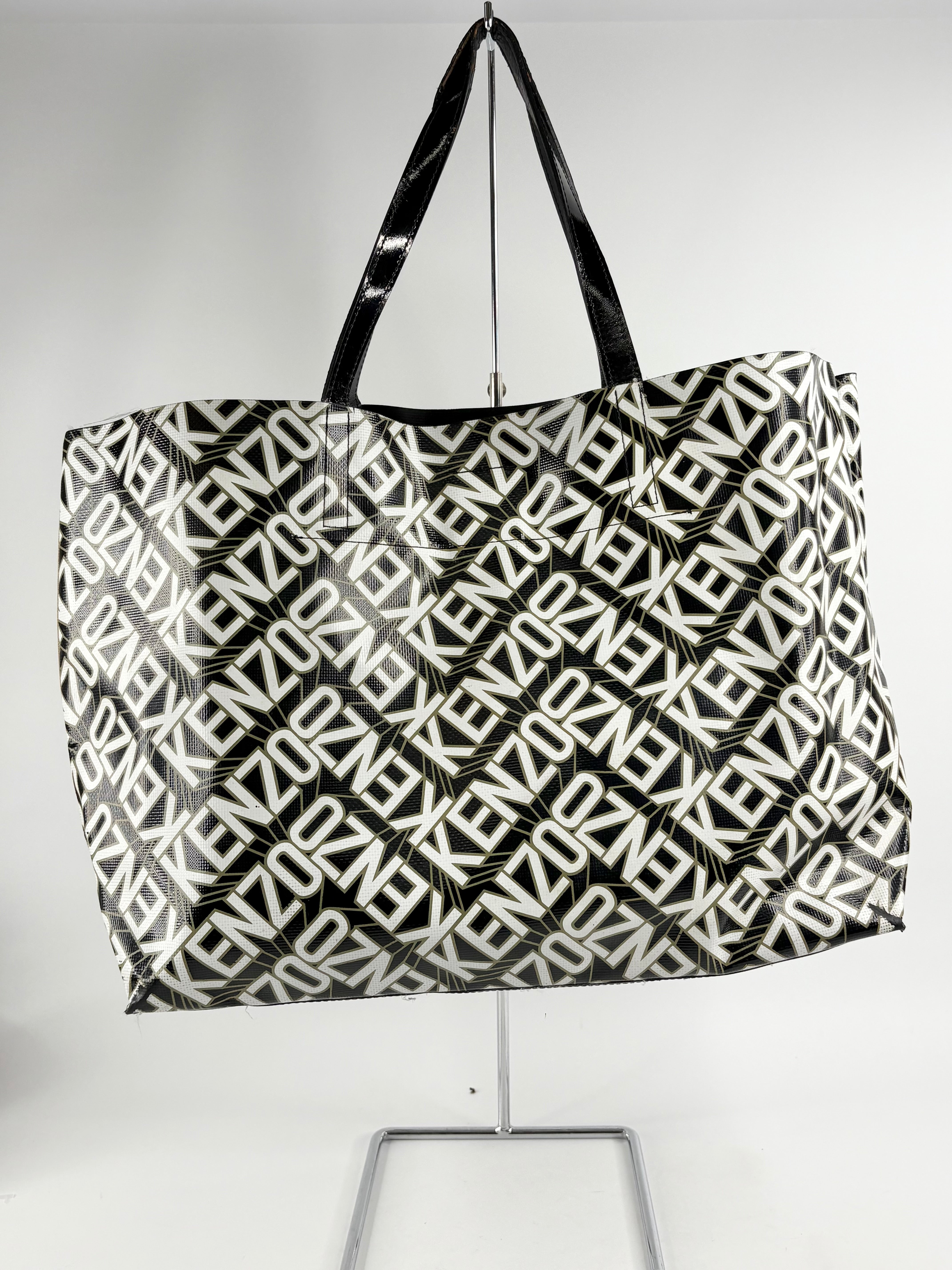 Kenzo Black & White Flying Logo PVC Tote Bag