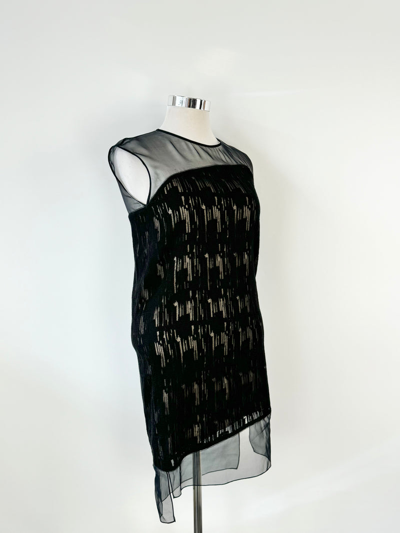 Helmut Lang Sheer Black & Beige Illusion Dress - AU12