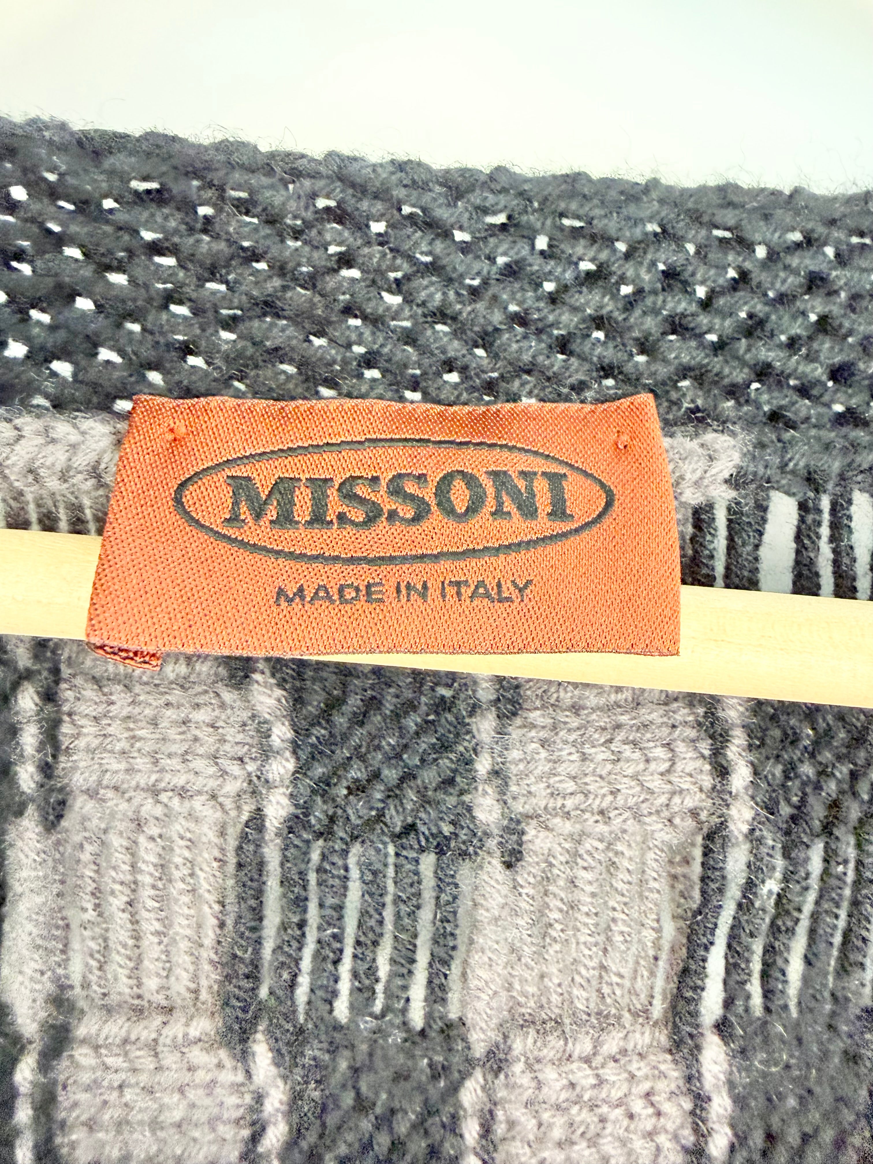 Missoni Taupe & Black Boxy Jacquard Wave Cashmere Cardigan - AU12