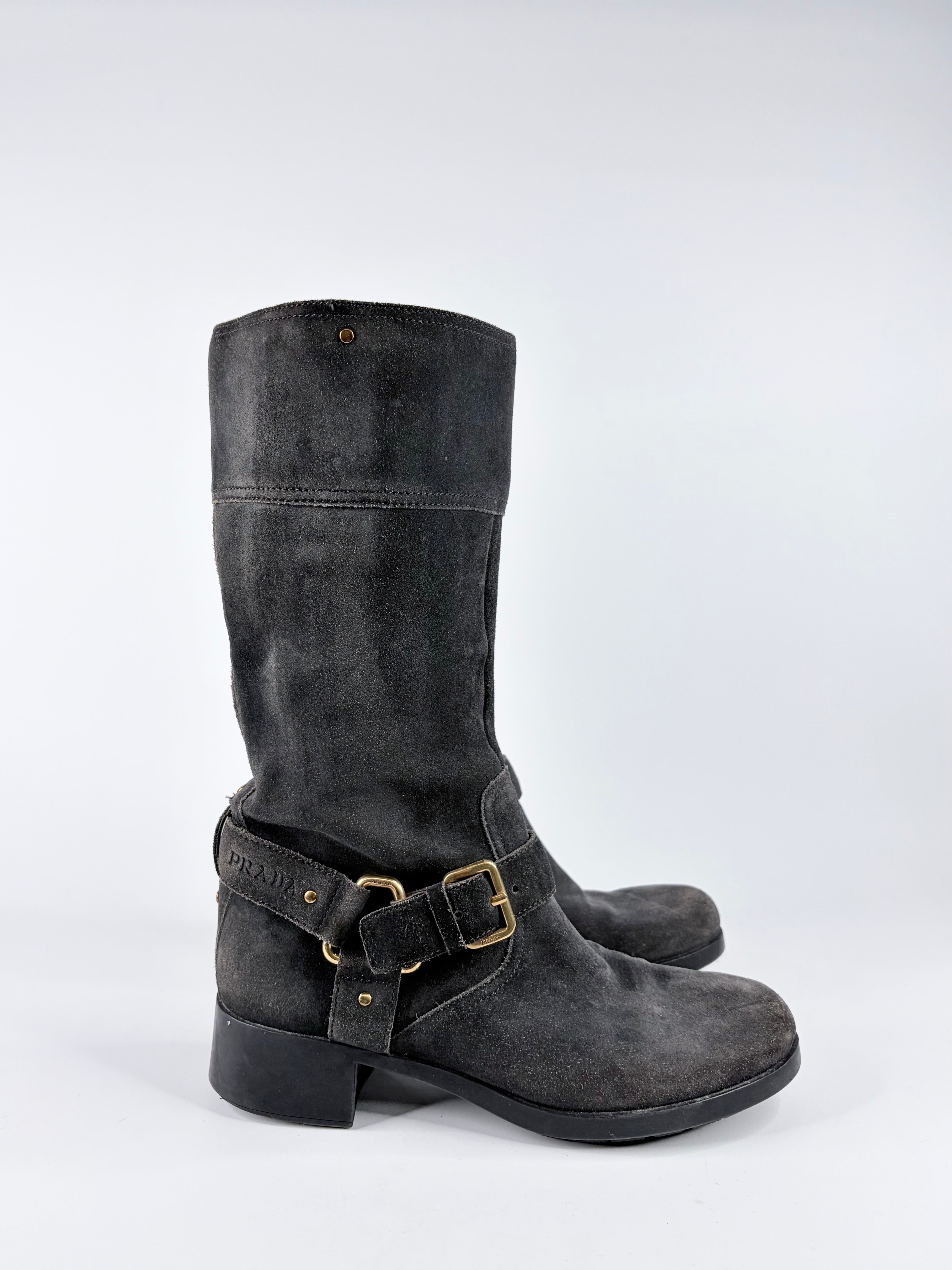 Prada Ash Grey Suede Biker Boots - EU