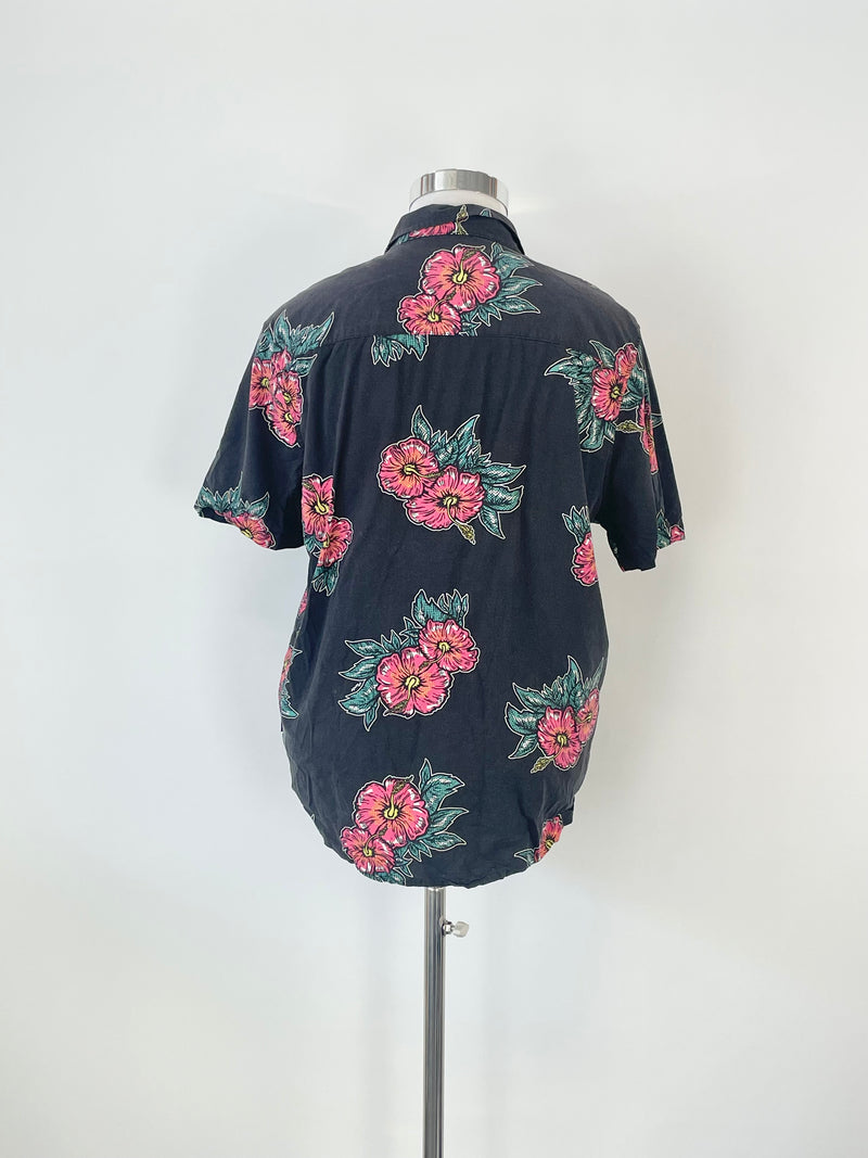 Mambo Black Tropical Floral Short Sleeve Shirt  - L