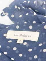 Lee Mathews Navy Blue Dotted Sheer Silk Dress - AU12