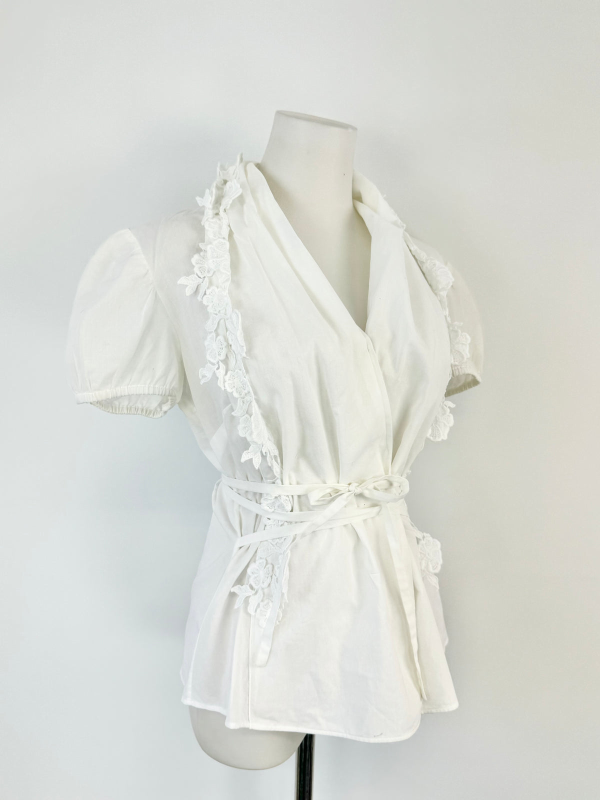Vintage White Short Sleeve White Blouse - AU8