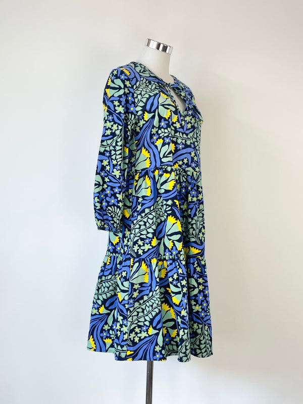 Gorman Navy Blue Floral 'Freshly Cut' Print Corduroy Smock Dress - AU6/8