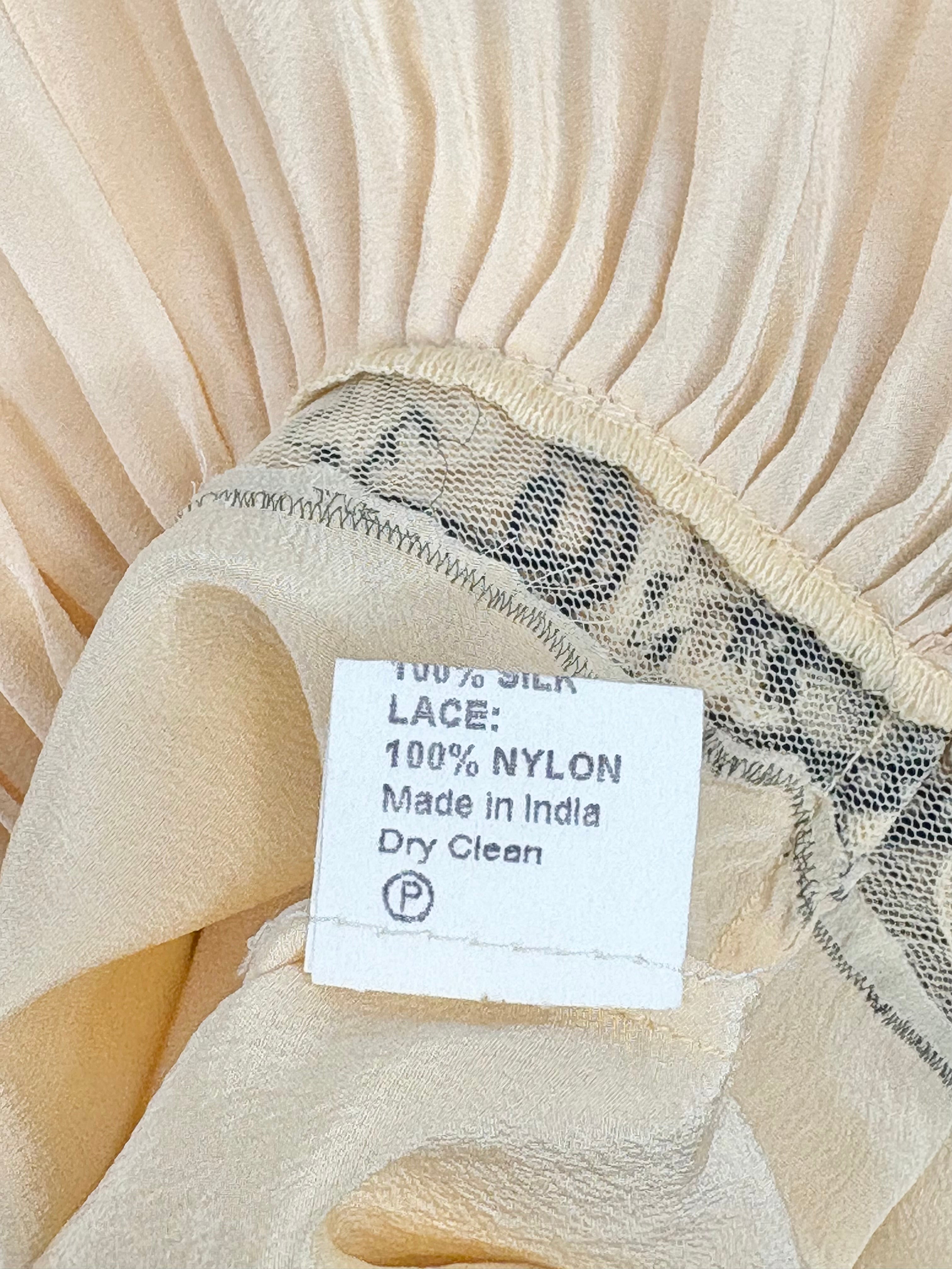 Fleur Wood Beige Silk Embroidered Lace Detail Dress - AU12