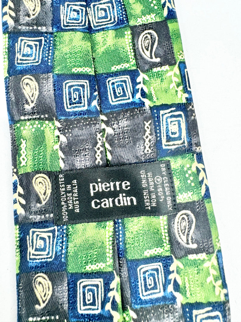 Vintage Pierre Cardin Green & Blue Pattern Tie