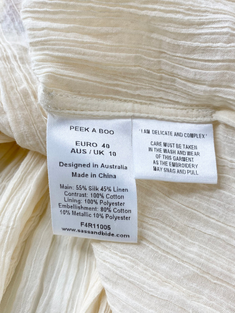 Sass & Bide Cream Embroidered  Silk & Linen Singlet - AU10