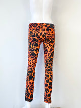 R13 'Kate Skinny' Orange Leopard Skinny Jeans - AU4/6