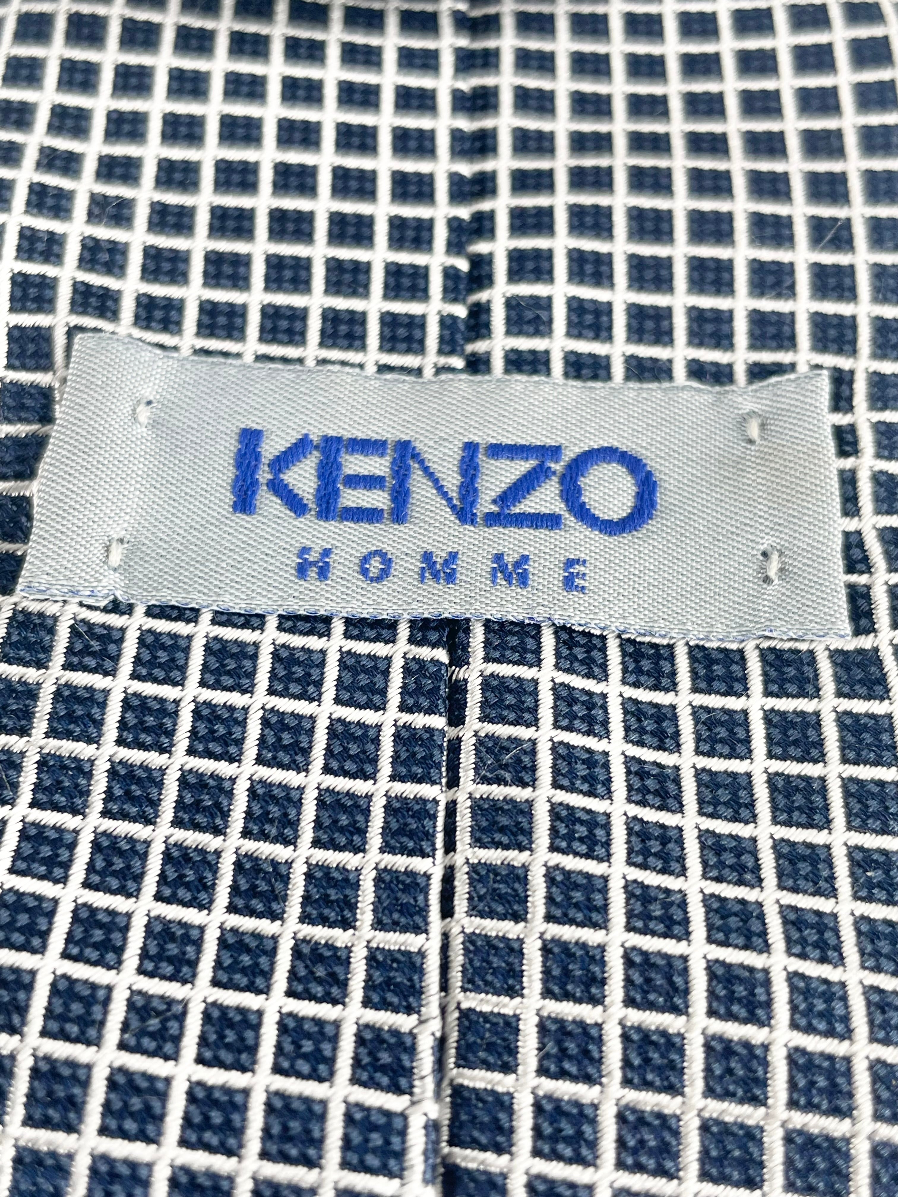 Kenzo Homme Navy Blue & White Check Silk Tie